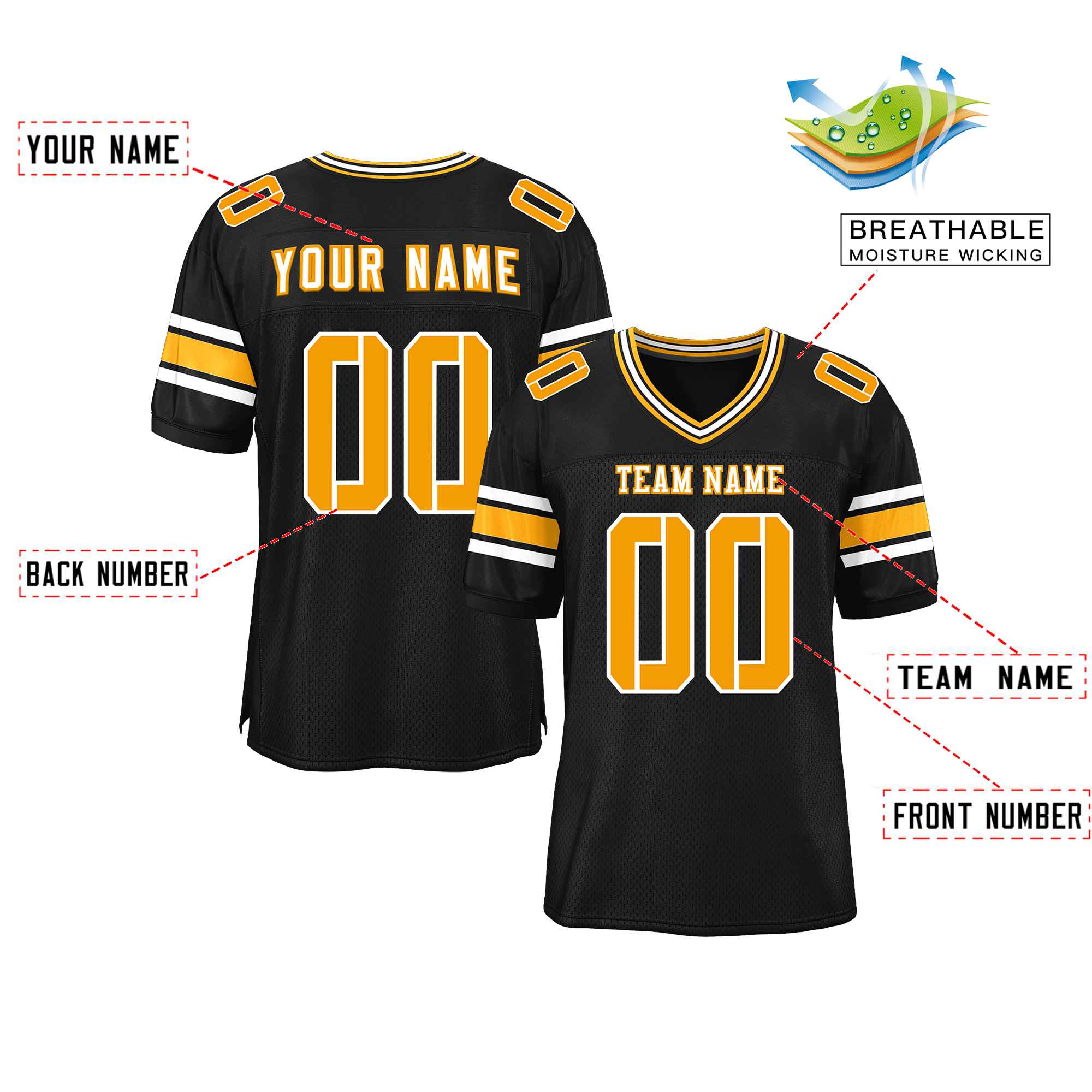 Custom Black Personalized Classic Authentic Football Jersey