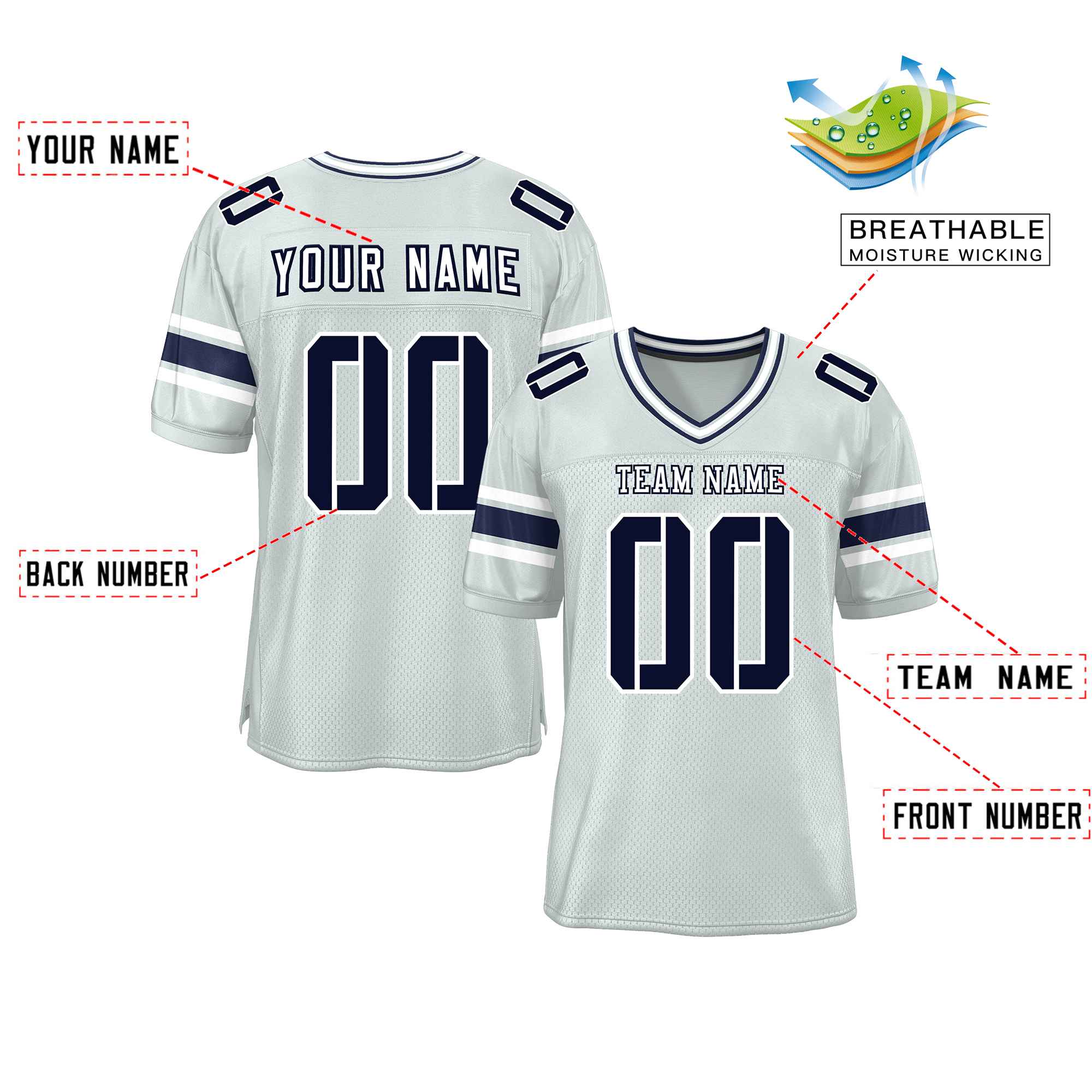 Custom Silver Personalized Classic Authentic Football Jersey