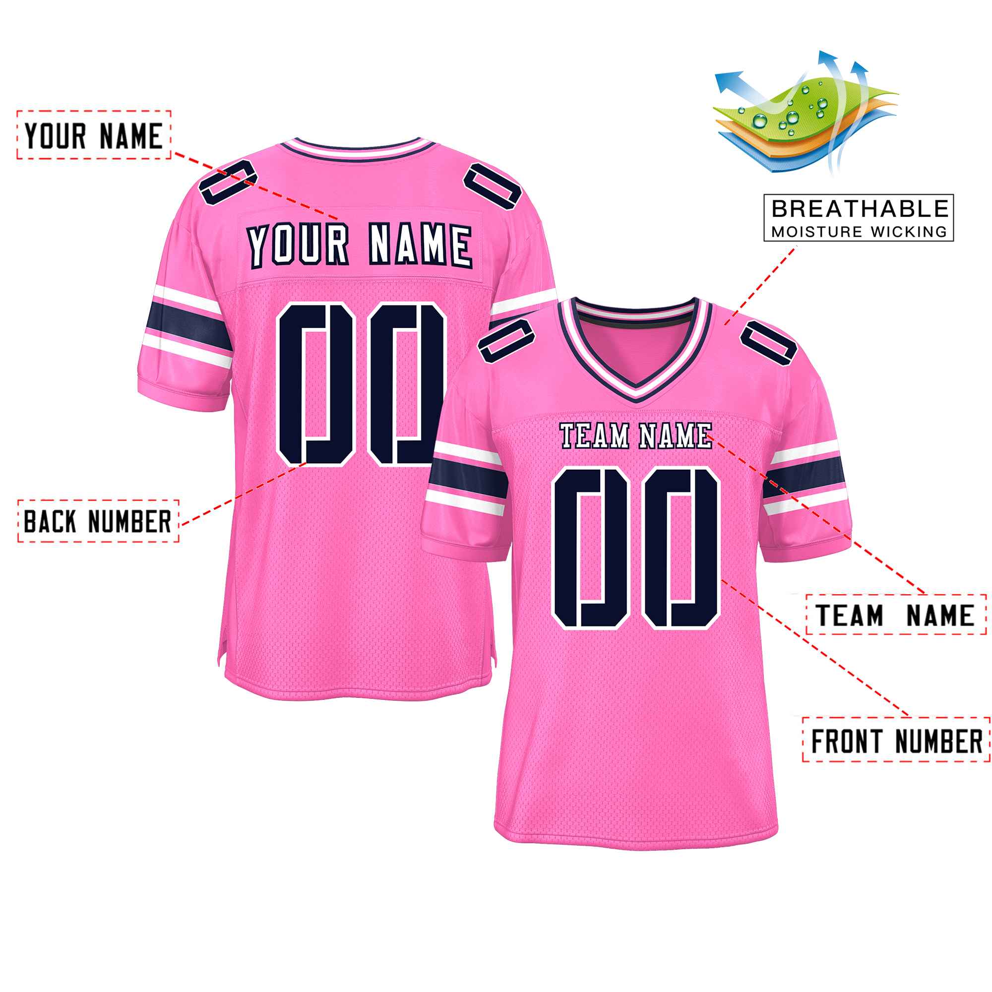 Custom Pink Personalized Classic Authentic Football Jersey