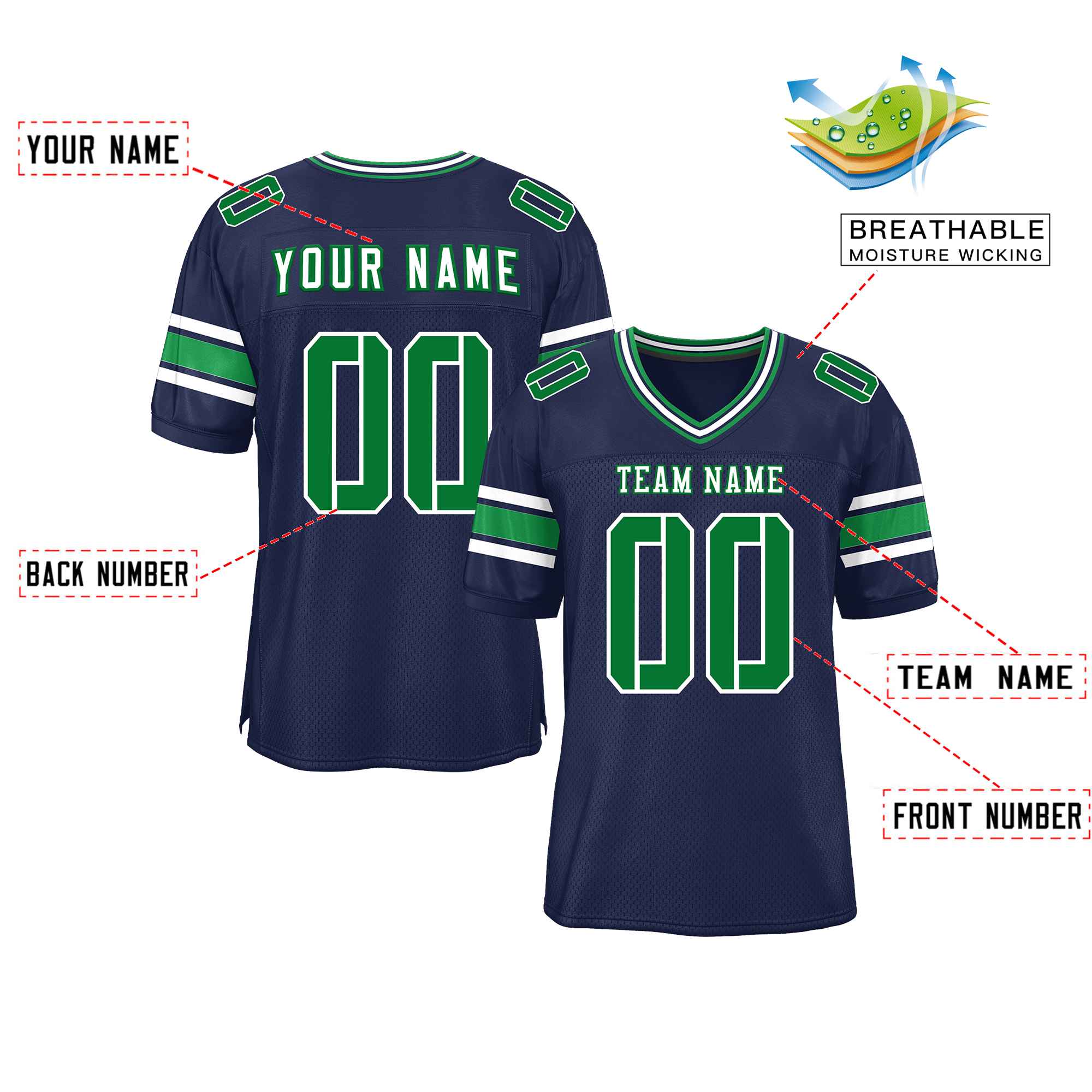 Custom Navy Personalized Classic Authentic Football Jersey