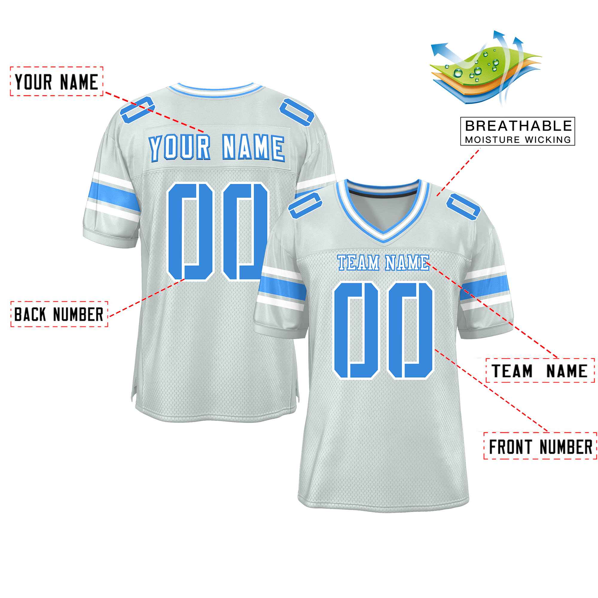 Custom Silver Personalized Classic Authentic Football Jersey