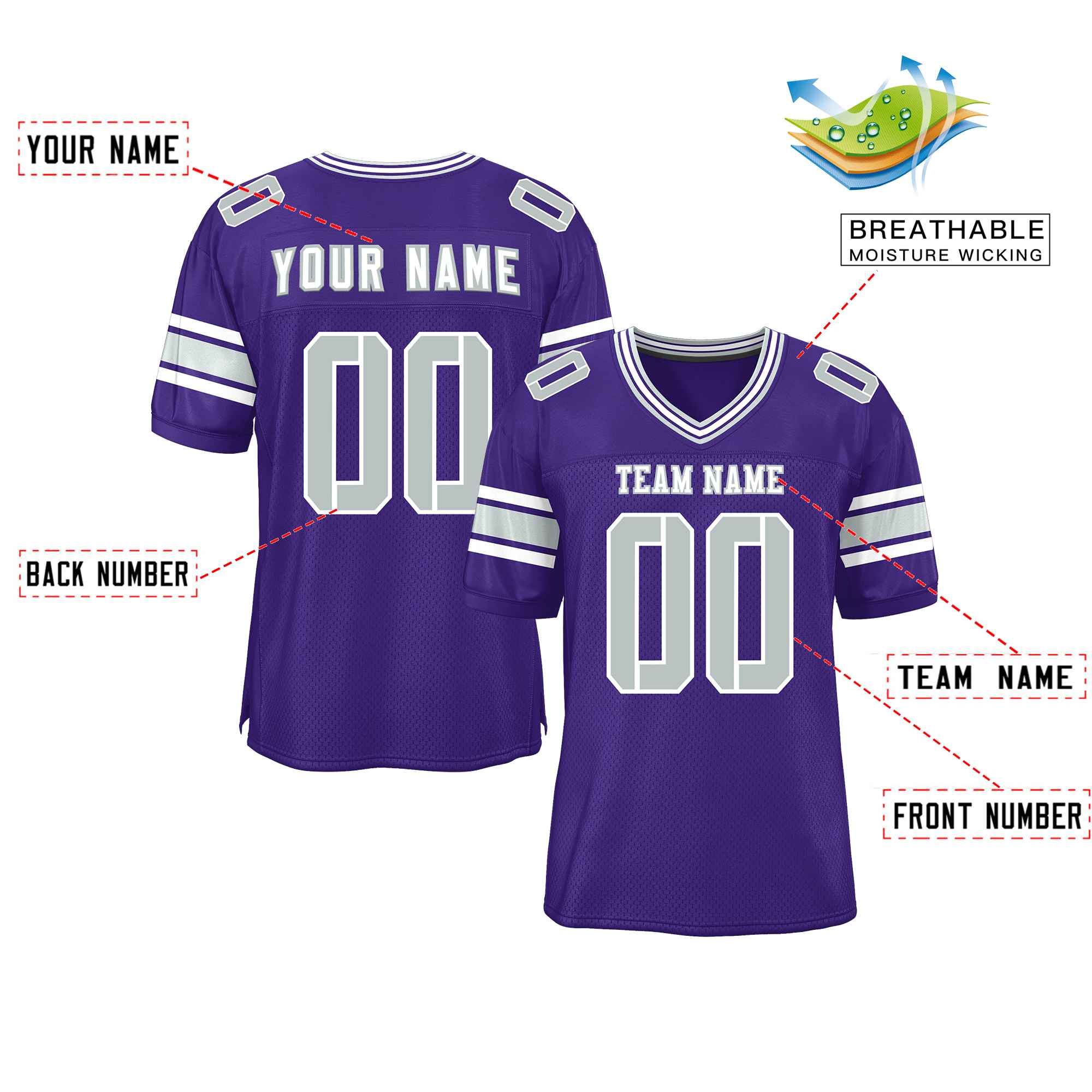 Custom Purple Personalized Classic Authentic Football Jersey