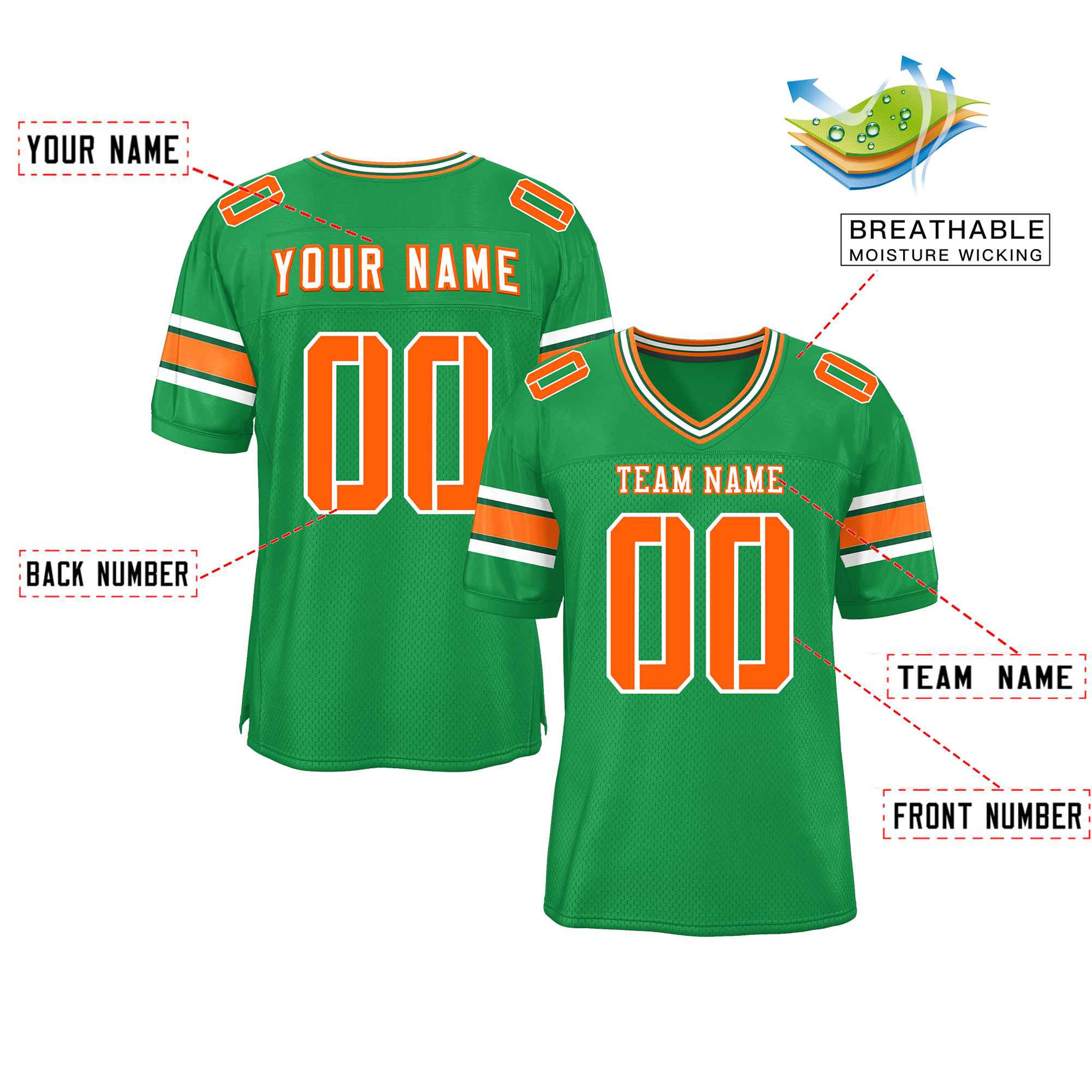 Custom Kelly Green Personalized Classic Authentic Football Jersey