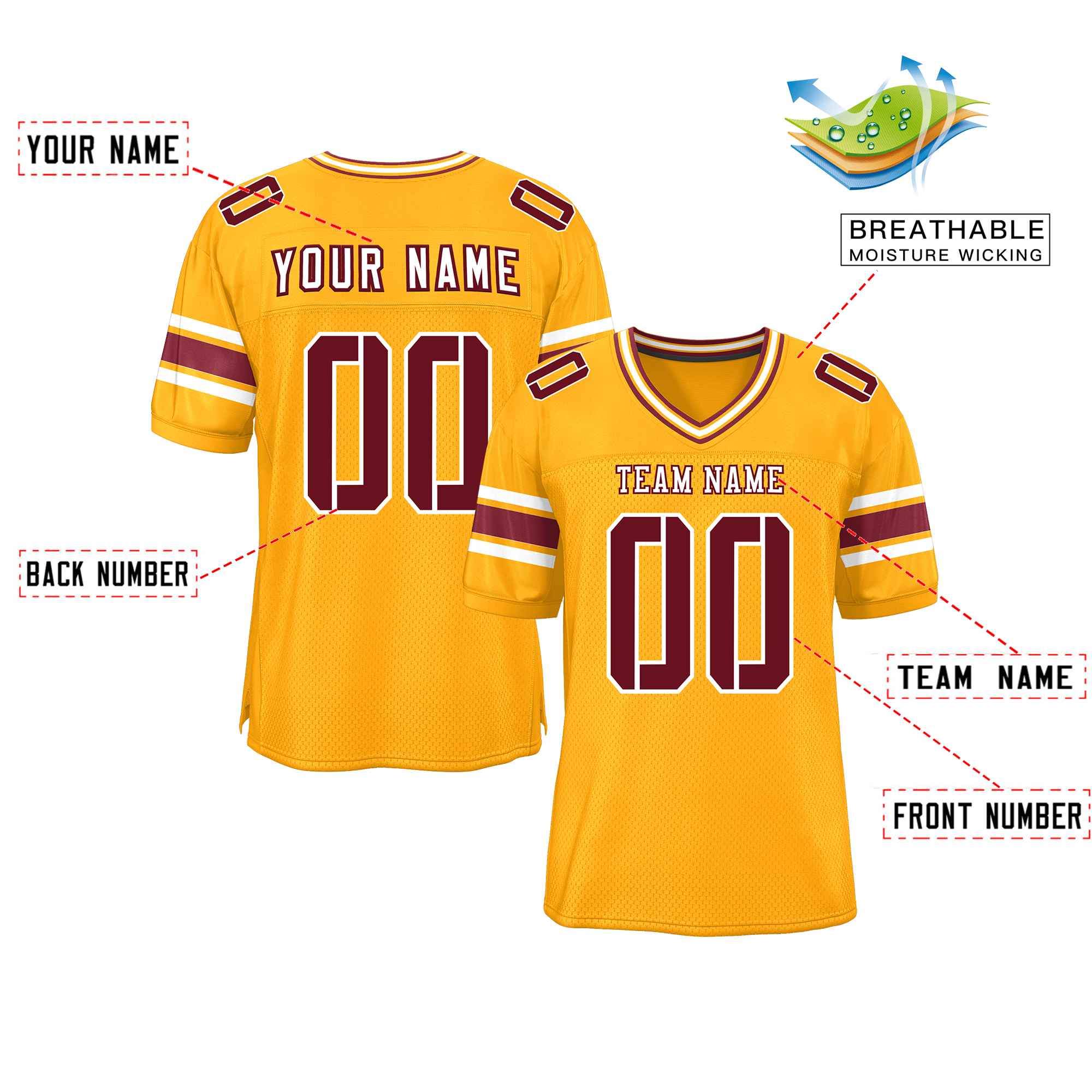 Custom Yellow Personalized Classic Authentic Football Jersey