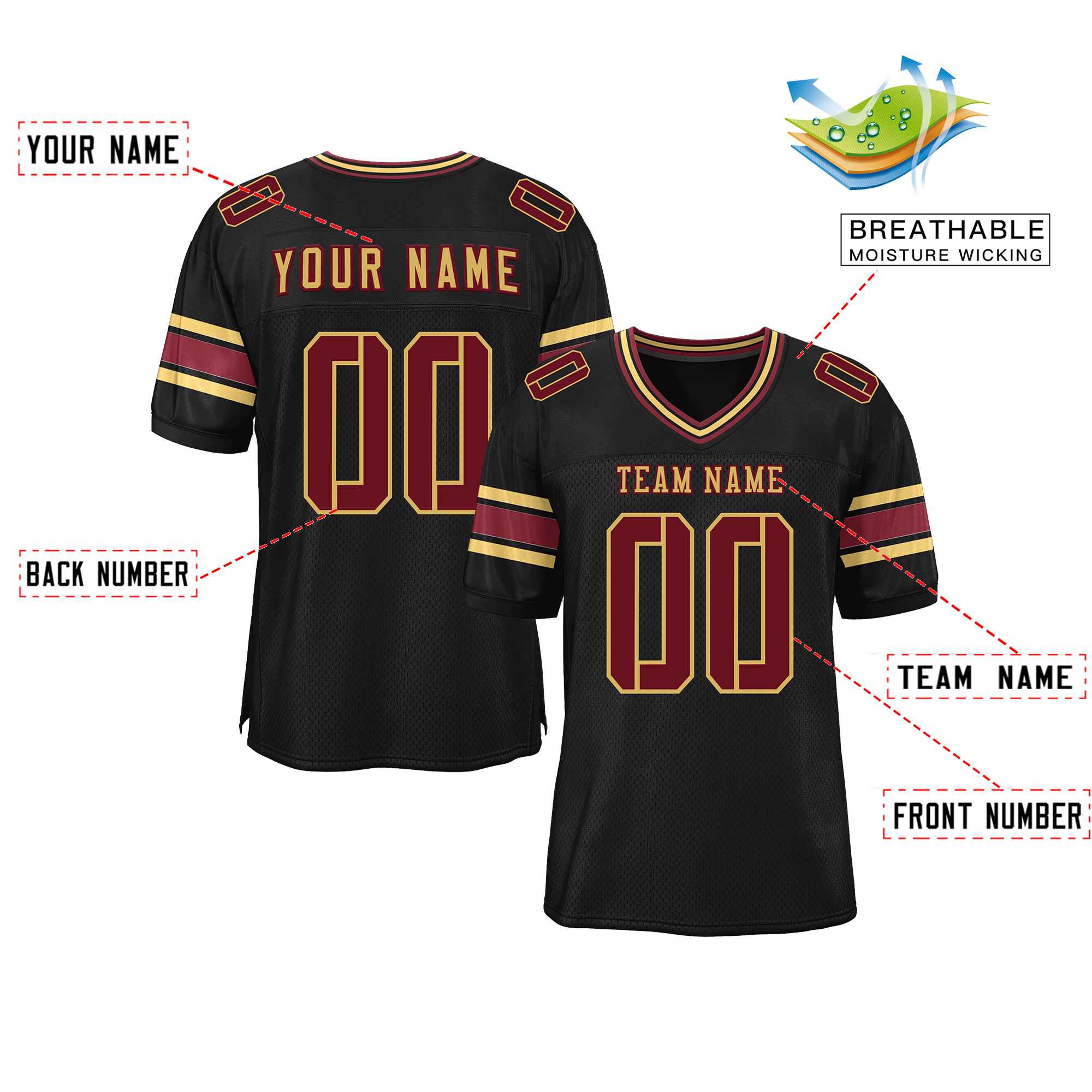 Custom Black Personalized Classic Authentic Football Jersey