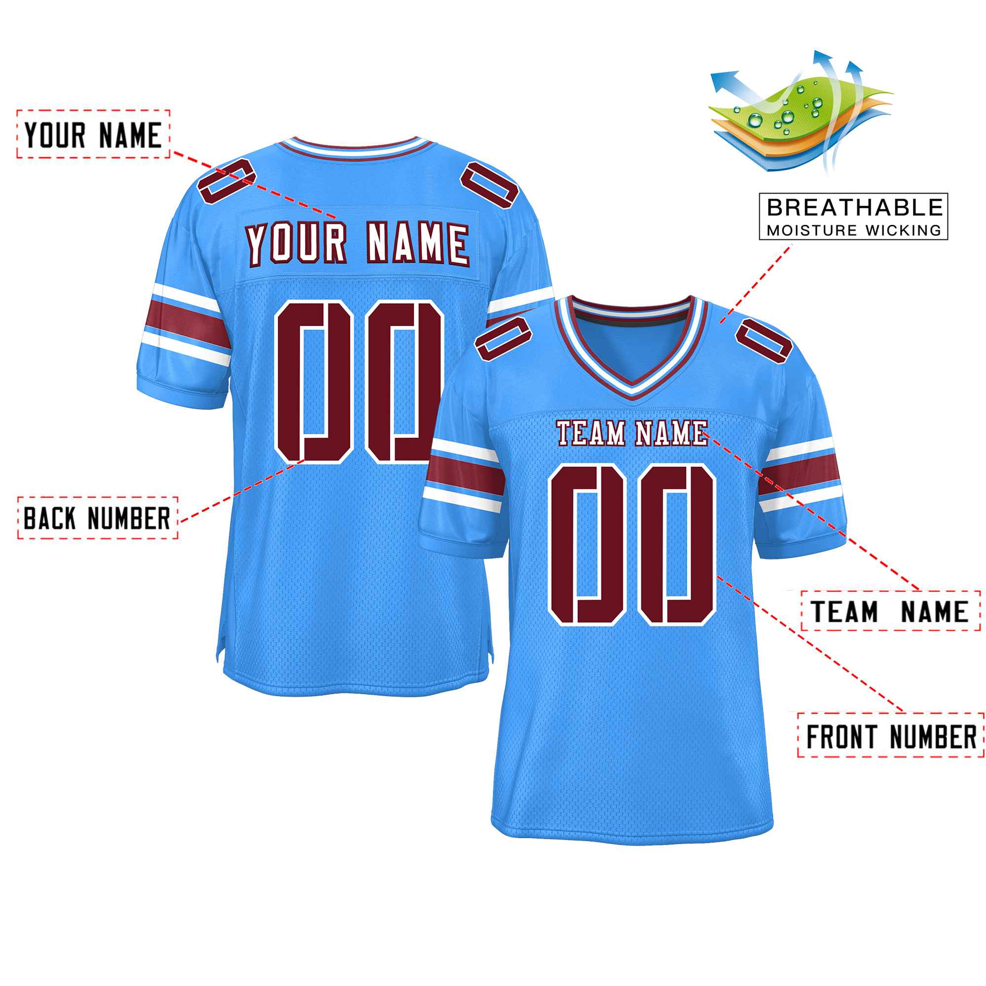 Custom Powder Blue Personalized Classic Authentic Football Jersey