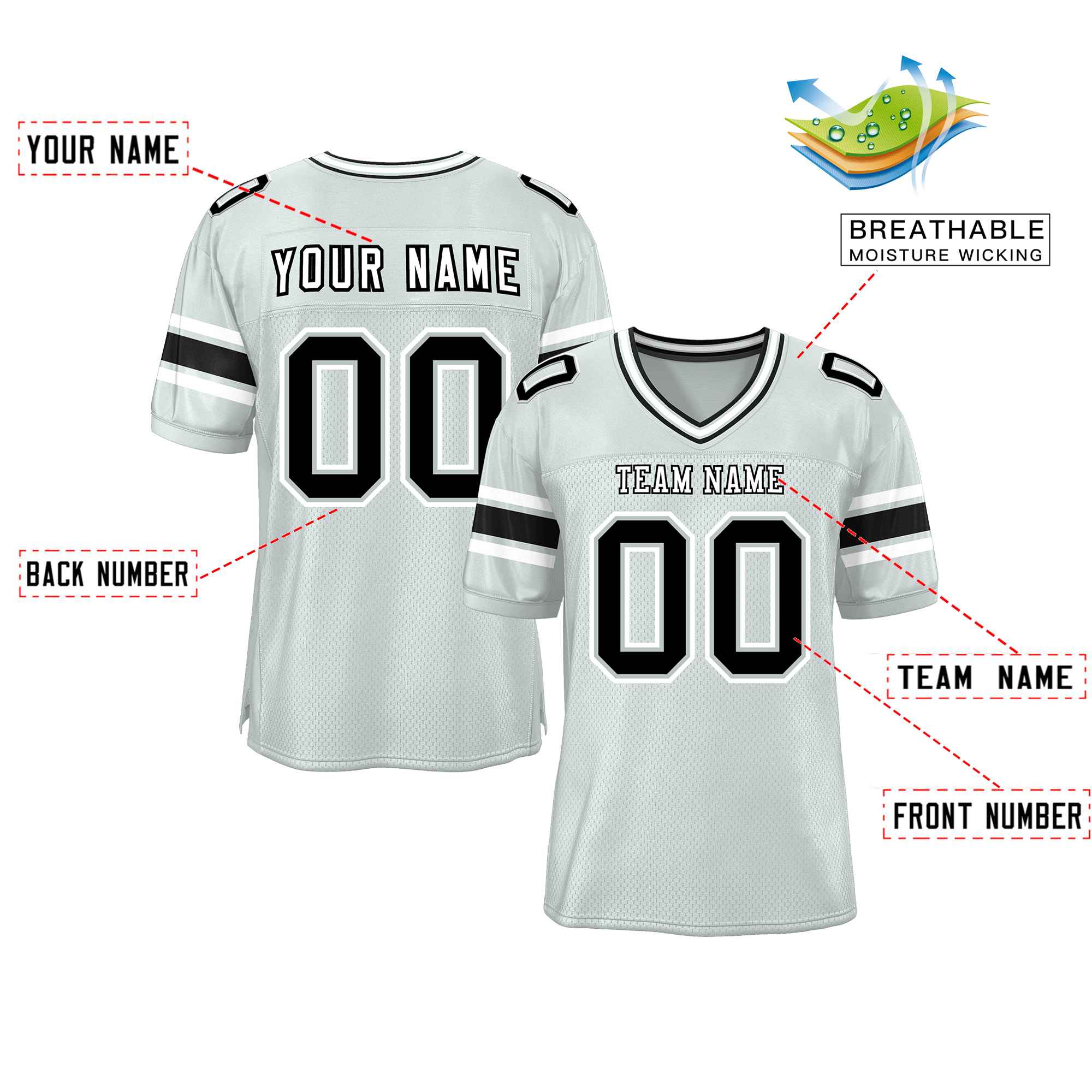 Custom Silver Personalized Classic Authentic Football Jersey