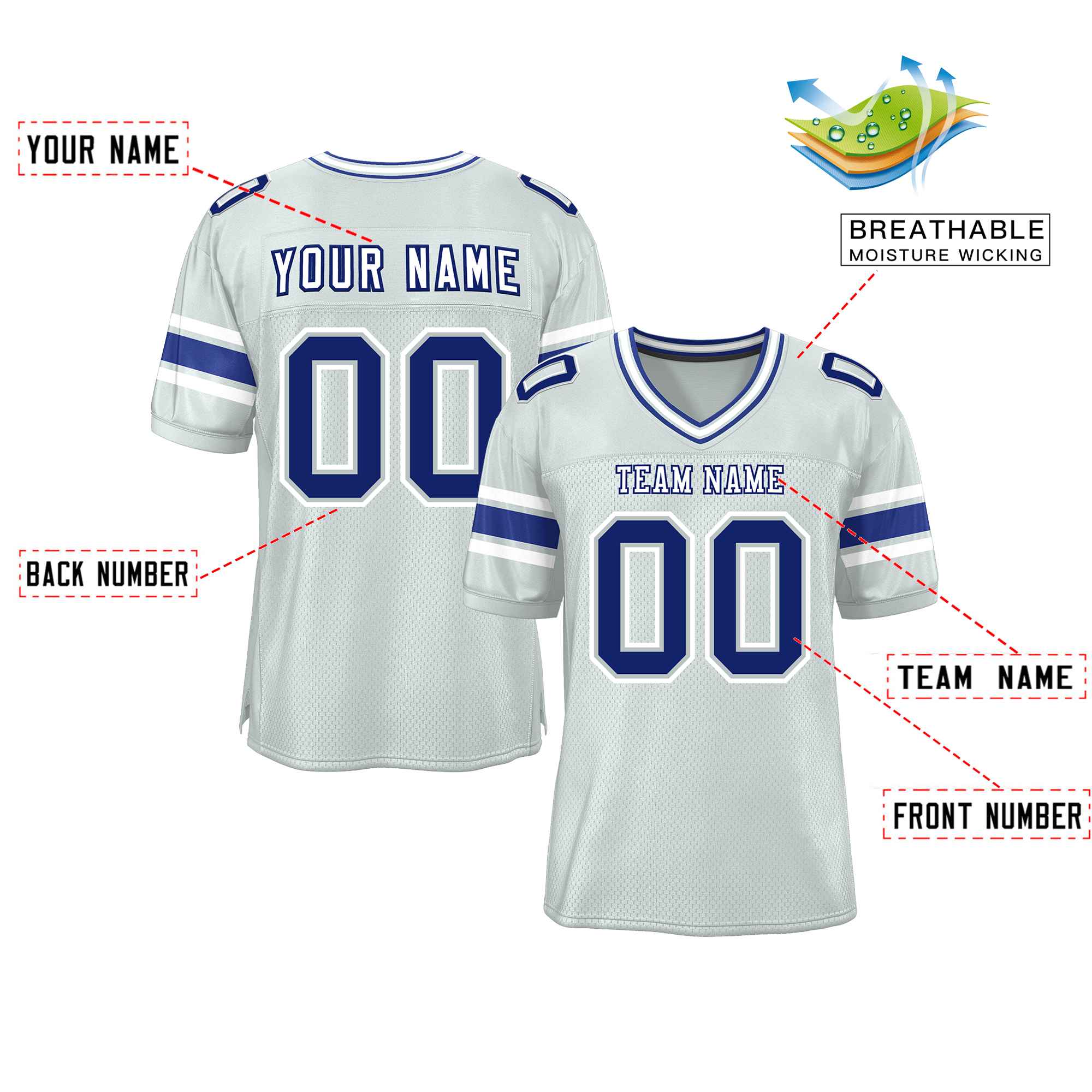 Custom Silver Personalized Classic Authentic Football Jersey