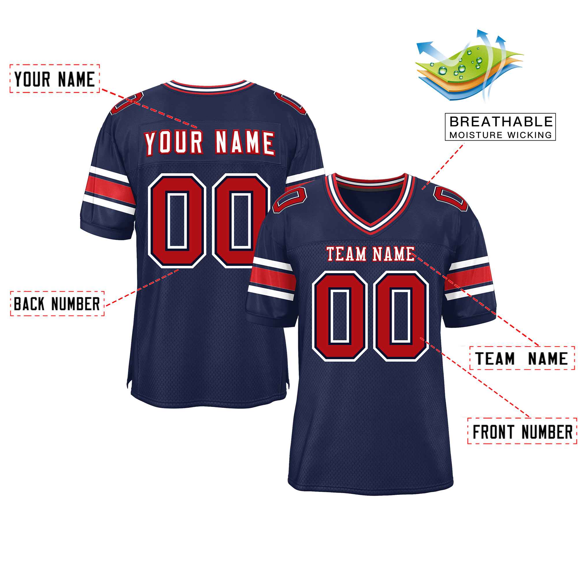 Custom Navy Personalized Classic Authentic Football Jersey