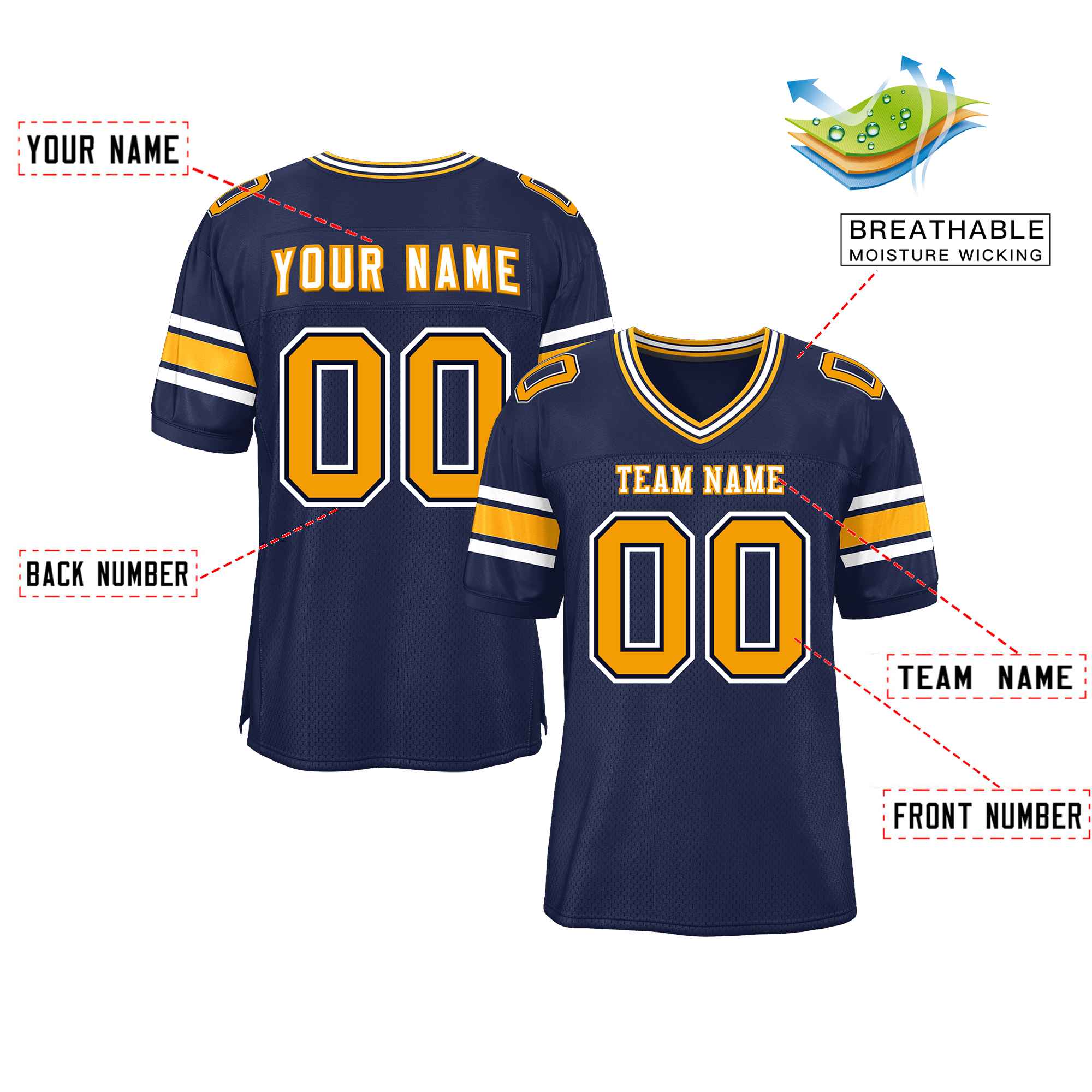 Custom Navy Personalized Classic Authentic Football Jersey