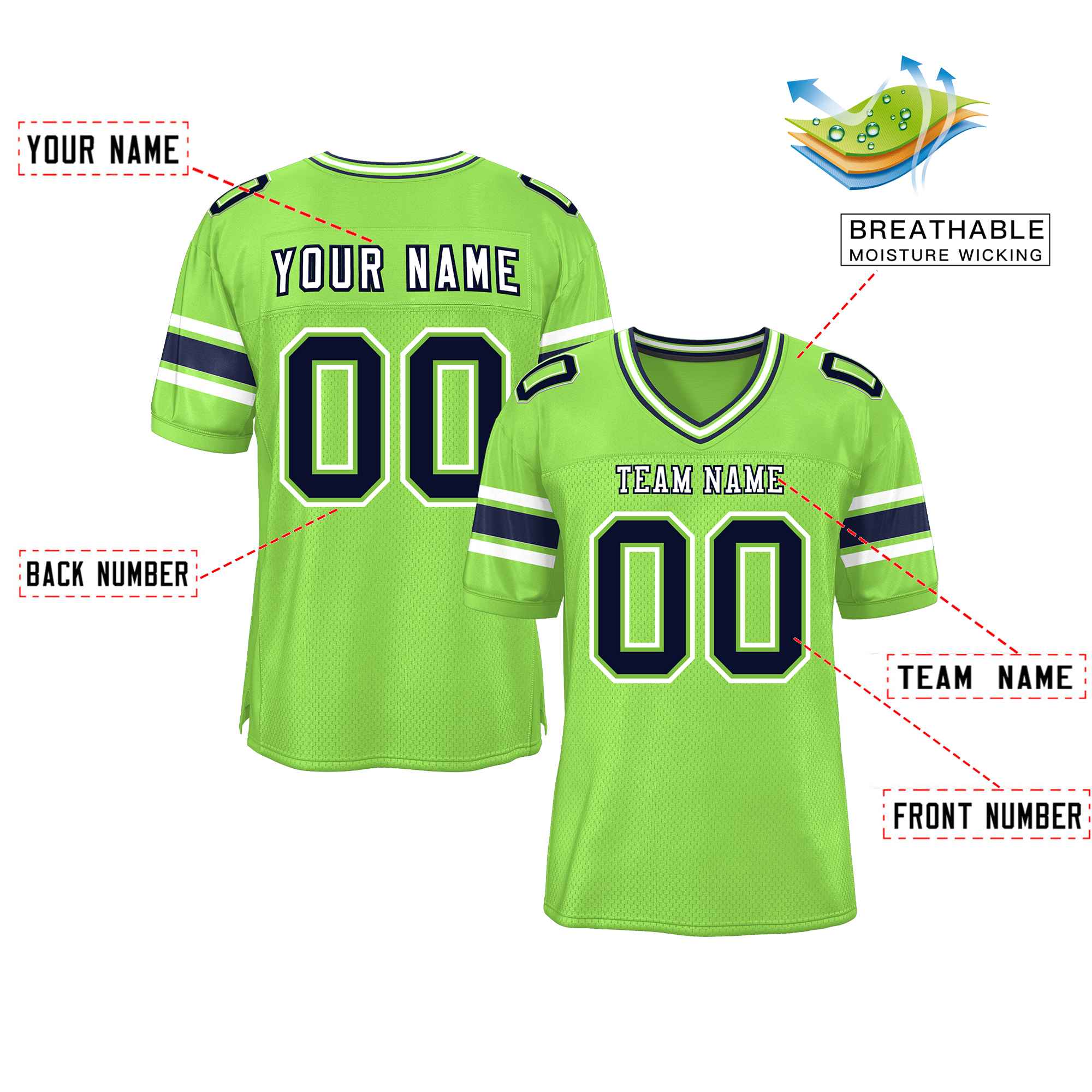 Custom Neon Green Personalized Classic Authentic Football Jersey