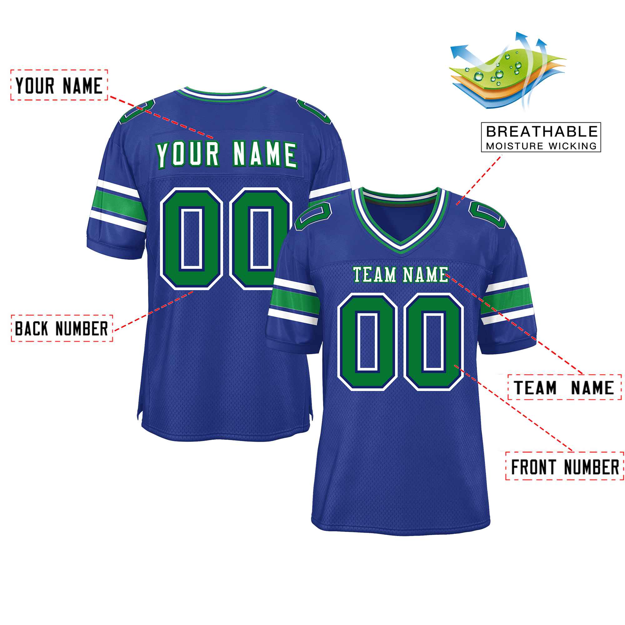 Custom Royal Personalized Classic Authentic Football Jersey