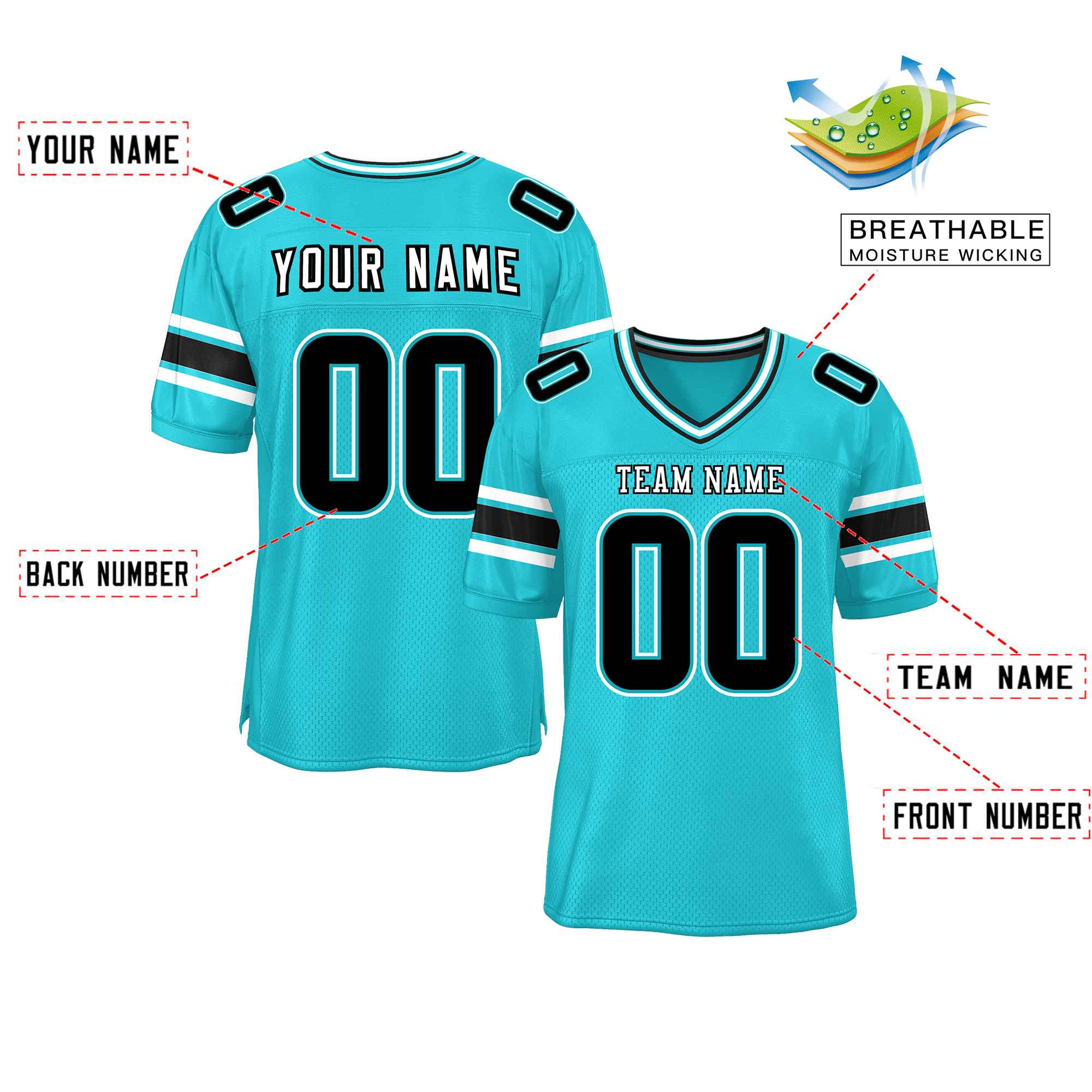 Custom Aqua Personalized Classic Authentic Football Jersey