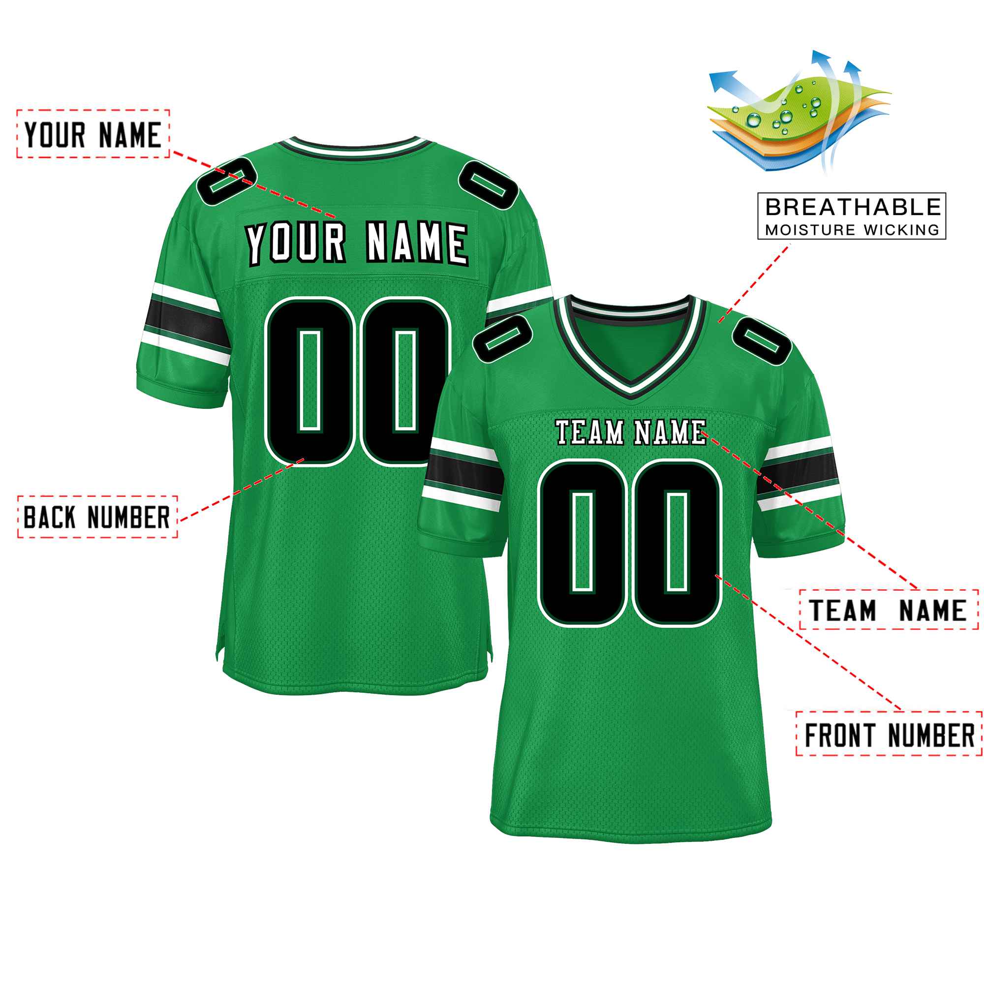 Custom Kelly Green Personalized Classic Authentic Football Jersey