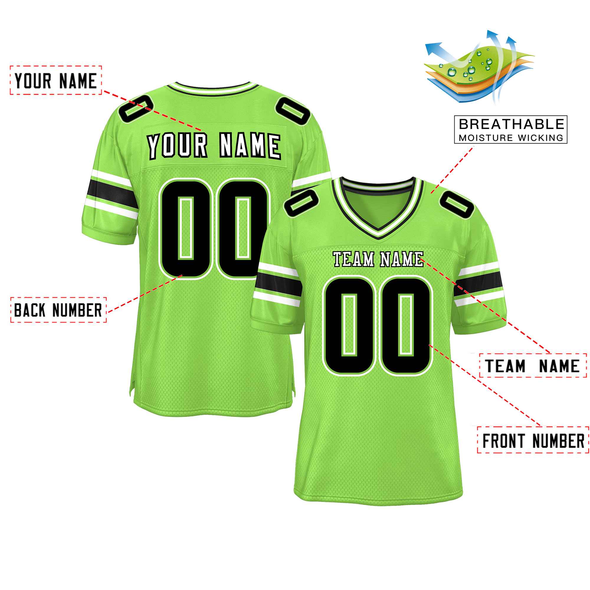 Custom Neon Green Personalized Classic Authentic Football Jersey