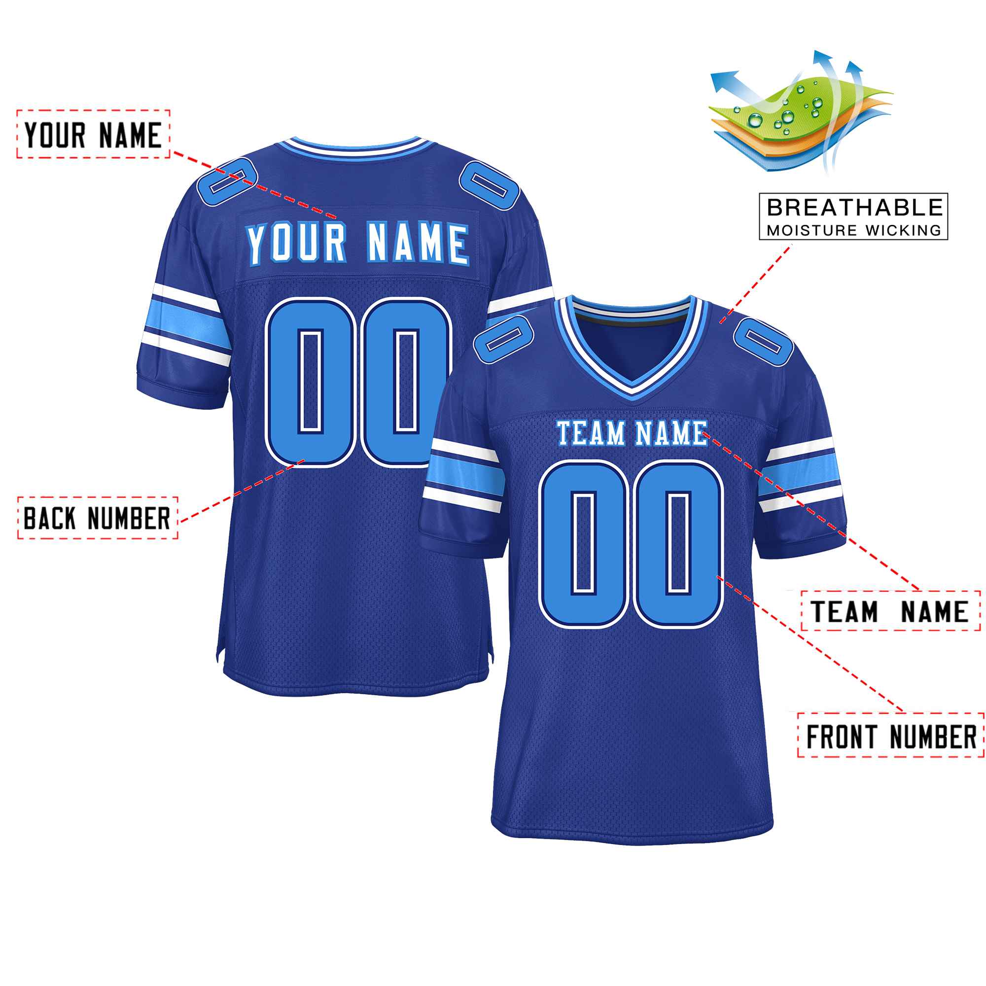 Custom Royal Personalized Classic Authentic Football Jersey