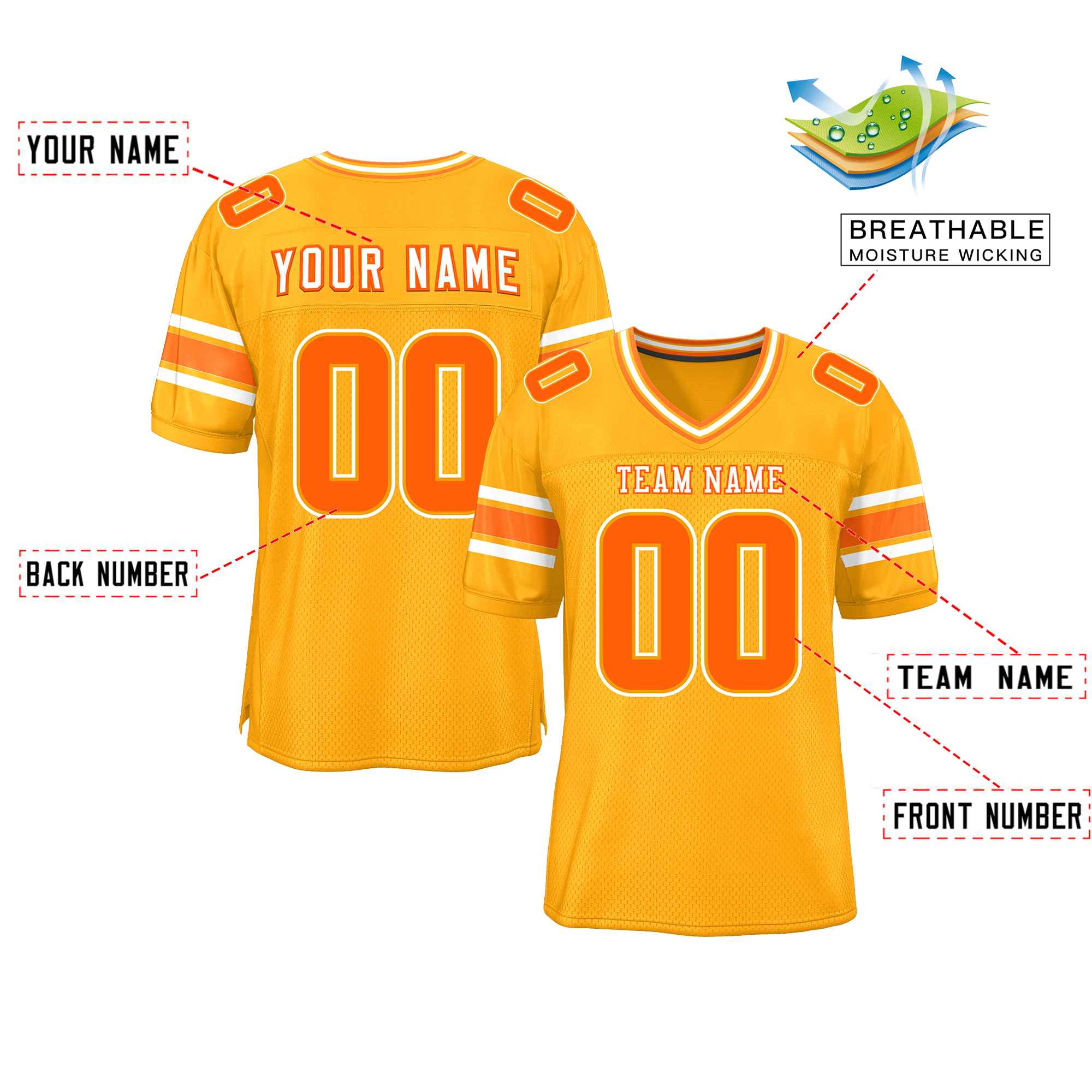 Custom Yellow Personalized Classic Authentic Football Jersey