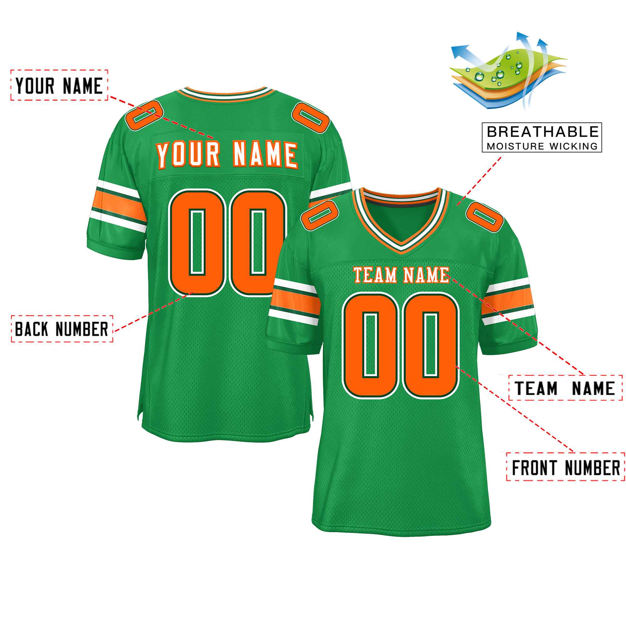 Custom Kelly Green Personalized Classic Authentic Football Jersey