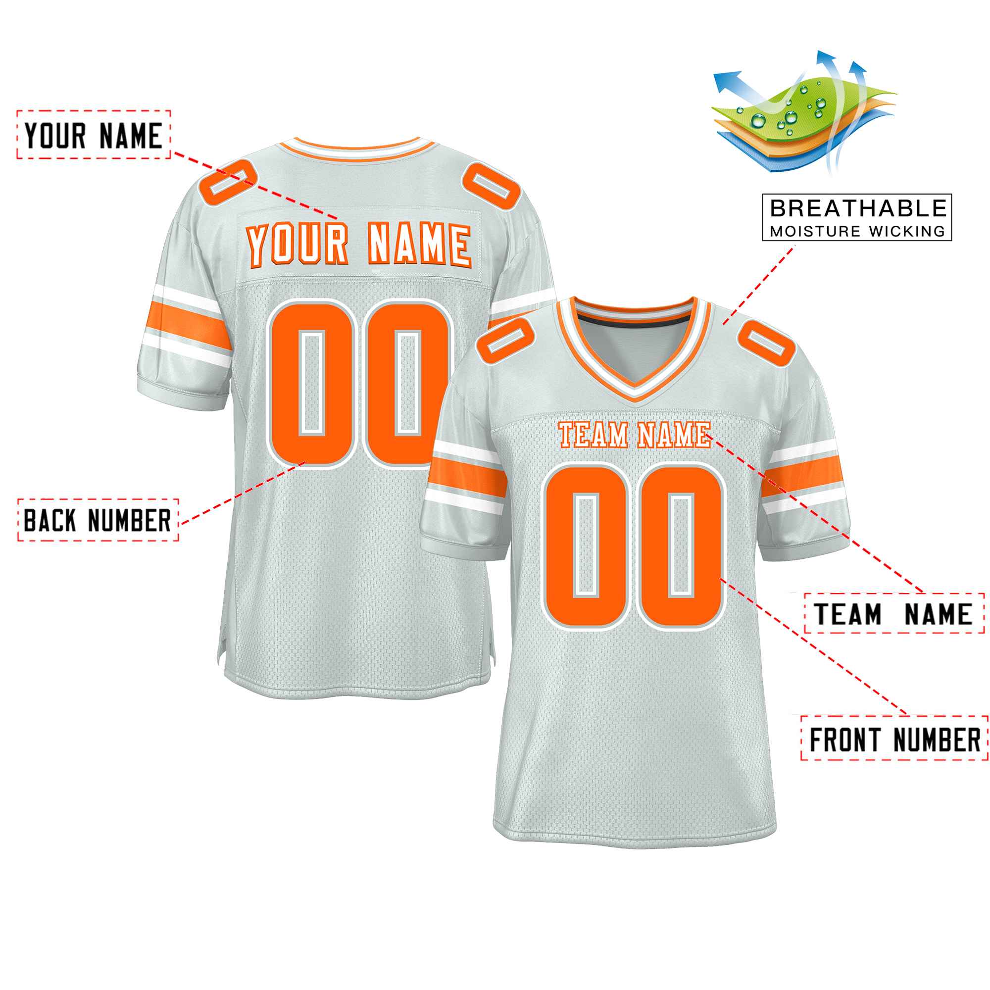 Custom Silver Personalized Classic Authentic Football Jersey