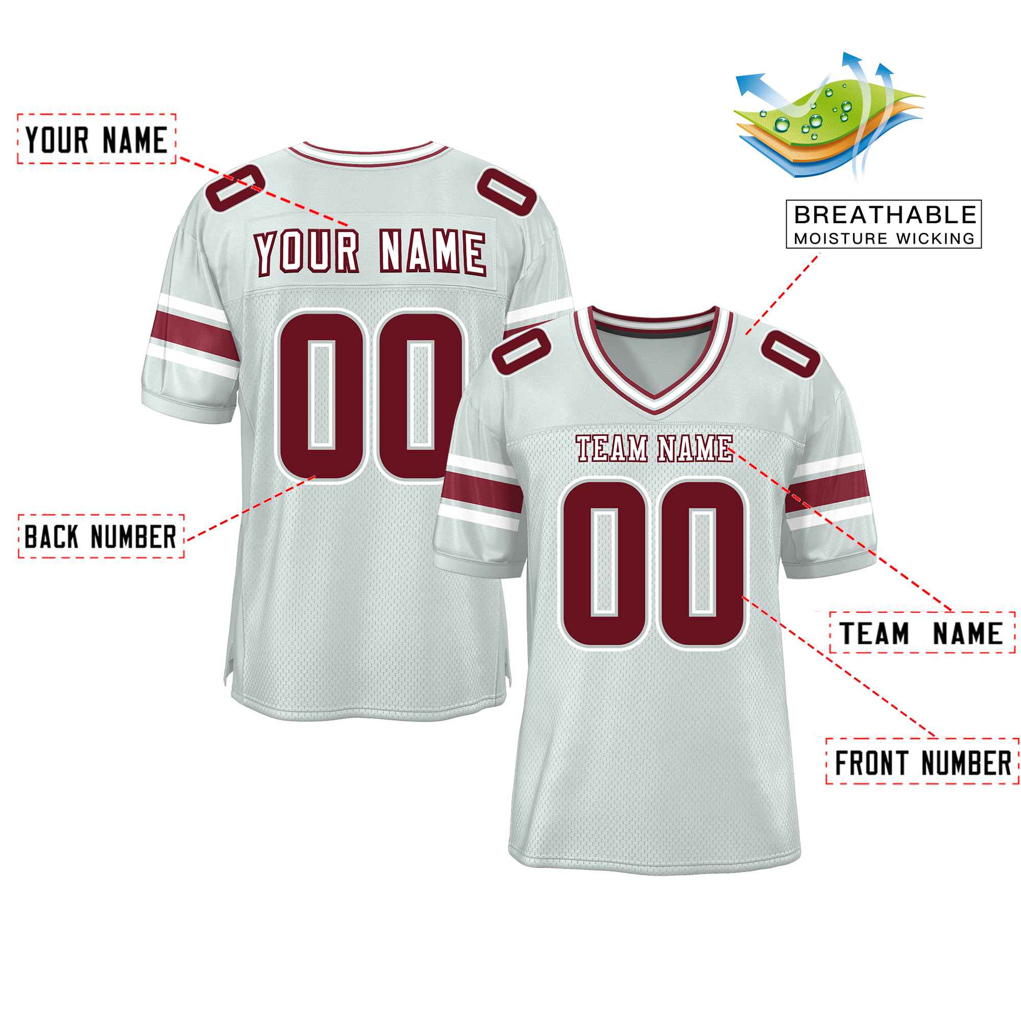 Custom Silver Personalized Classic Authentic Football Jersey