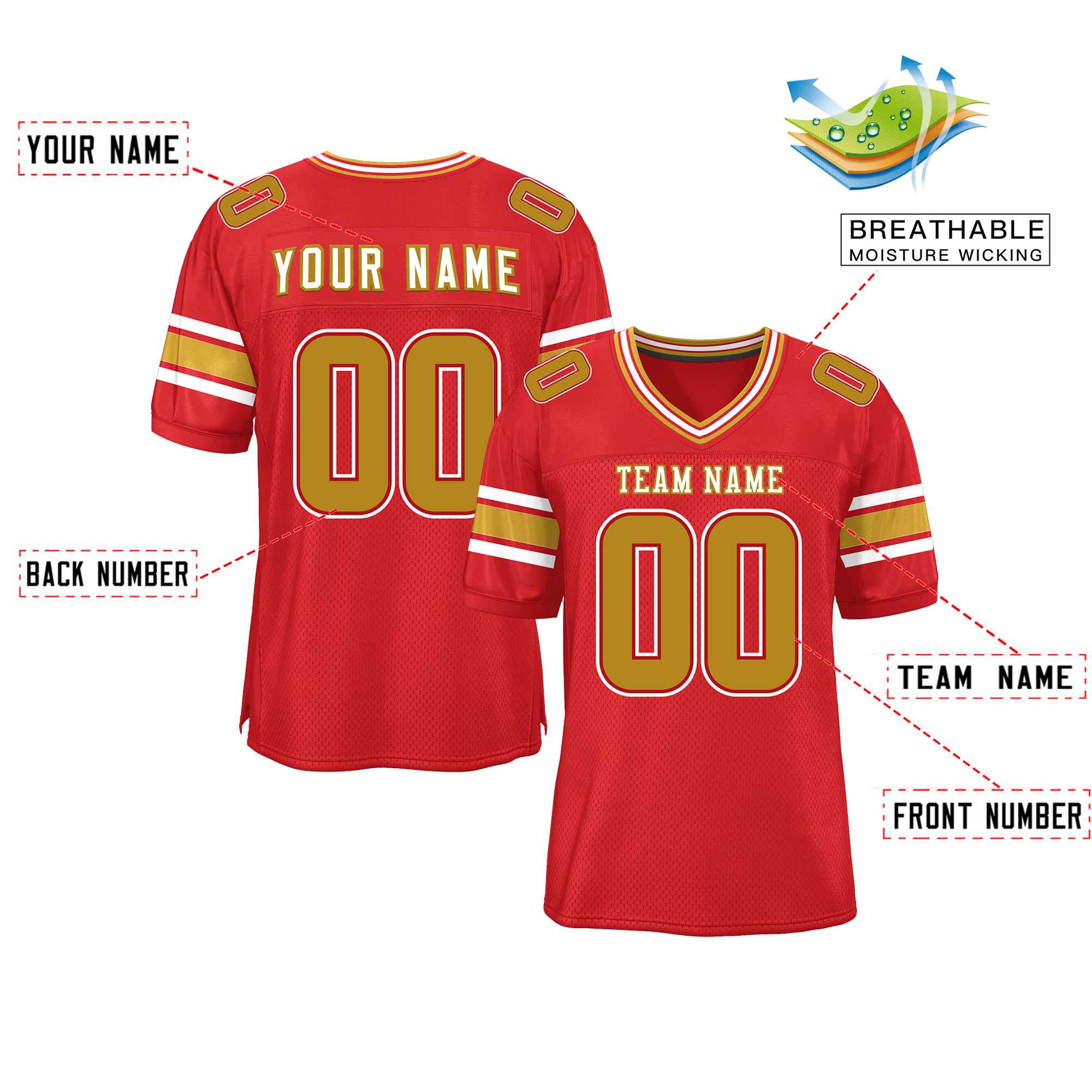 Custom Red Personalized Classic Authentic Football Jersey