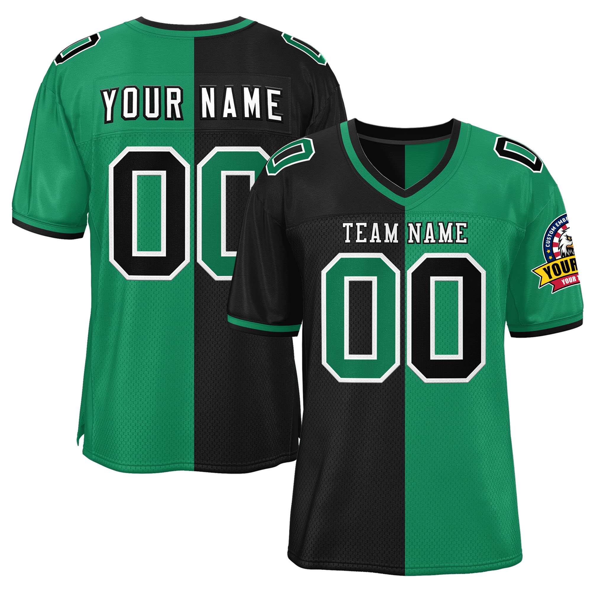 Custom Black Kelly Green Personalized Split Two Tone Design Authentic Football Jersey