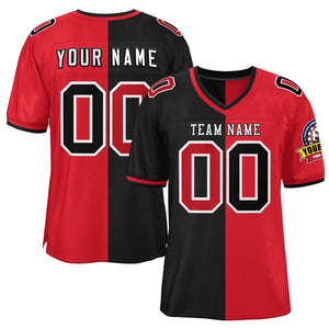 Custom Black Red Personalized Split Two Tone Design Authentic Football Jersey