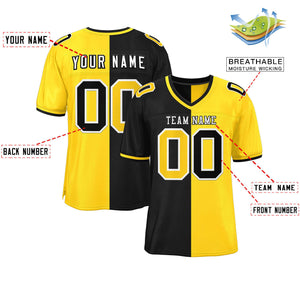 Custom Black Gold Personalized Split Two Tone Design Authentic Football Jersey