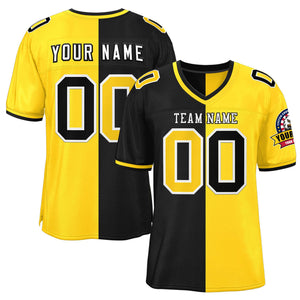 Custom Black Gold Personalized Split Two Tone Design Authentic Football Jersey