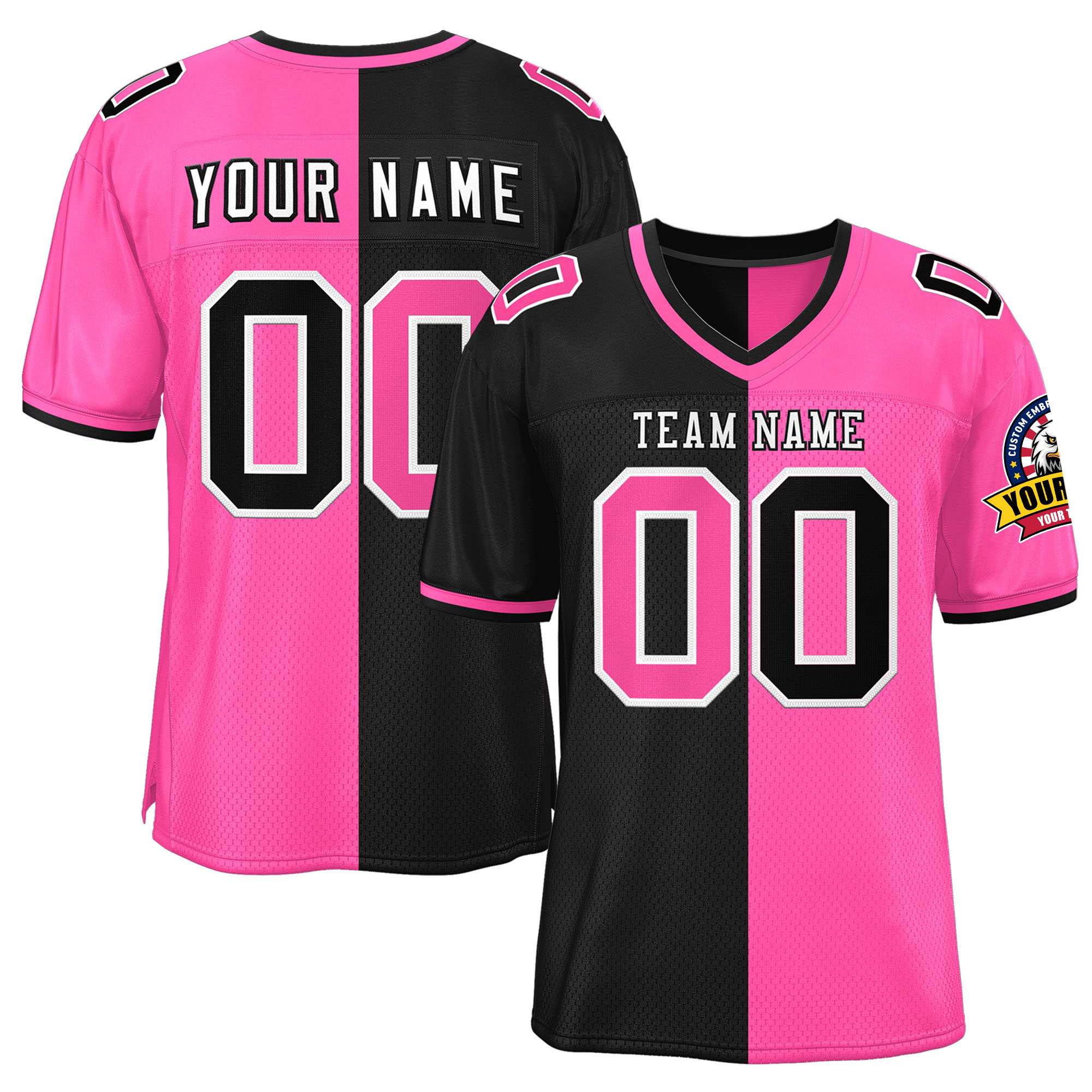 Custom Black Pink Personalized Split Two Tone Design Authentic Football Jersey