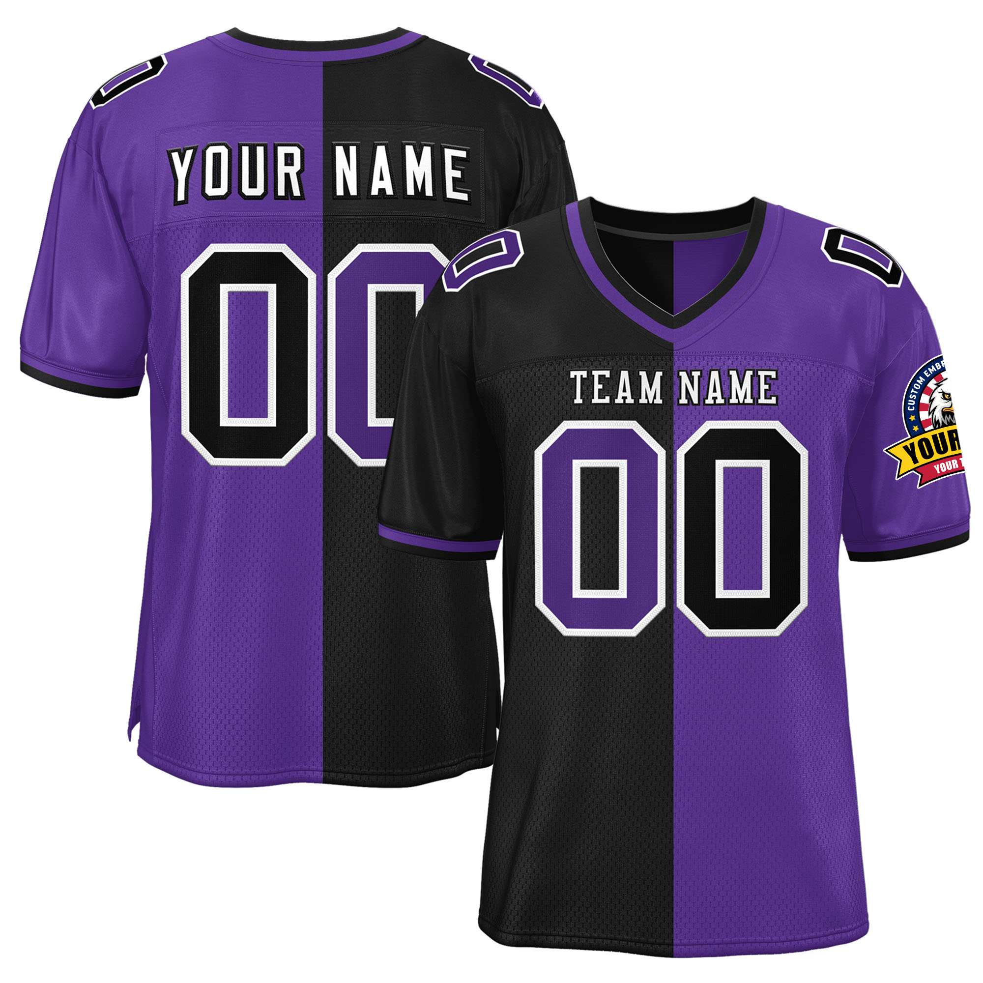 Custom Black Purple Personalized Split Two Tone Design Authentic Football Jersey