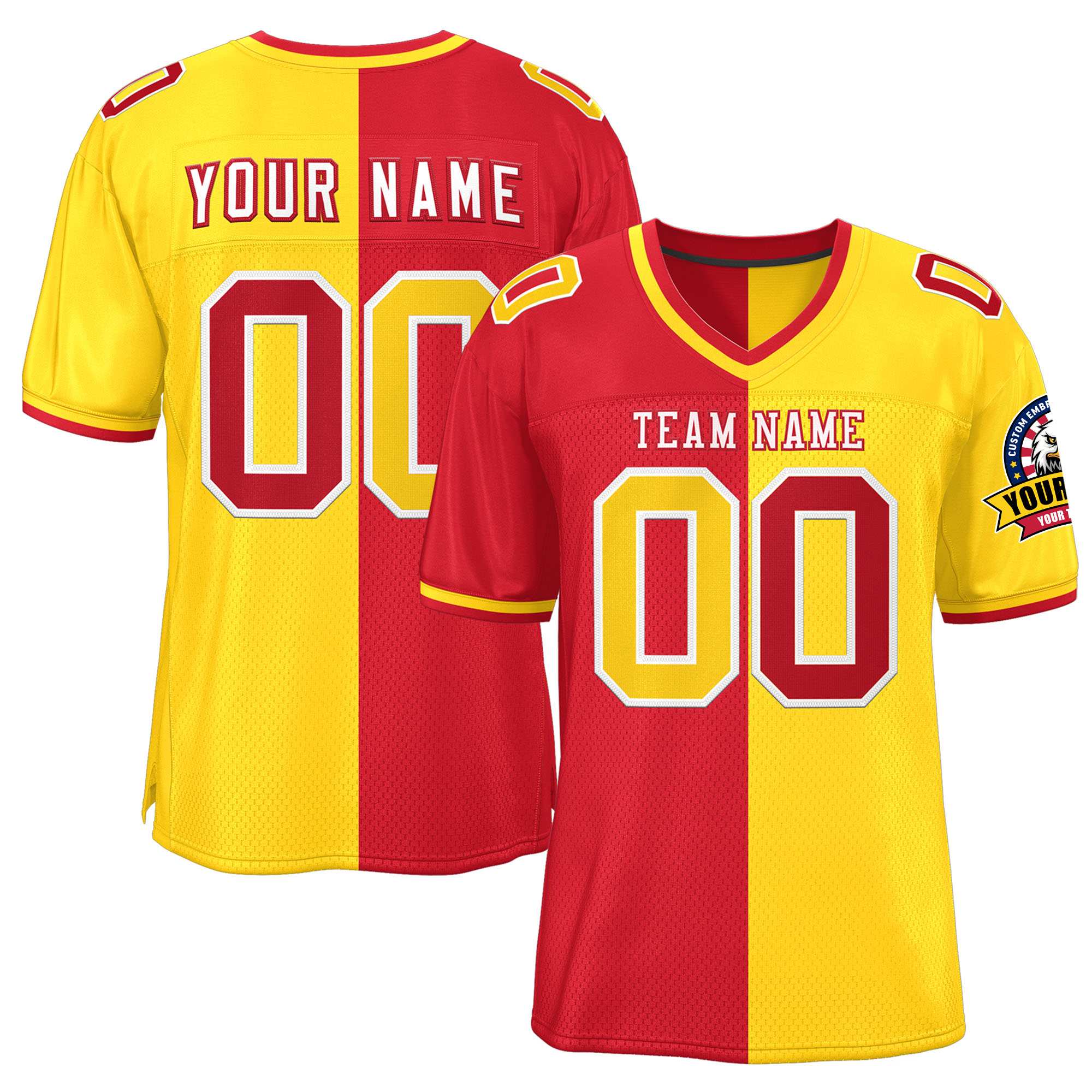 Custom Red Gold Personalized Split Two Tone Design Authentic Football Jersey