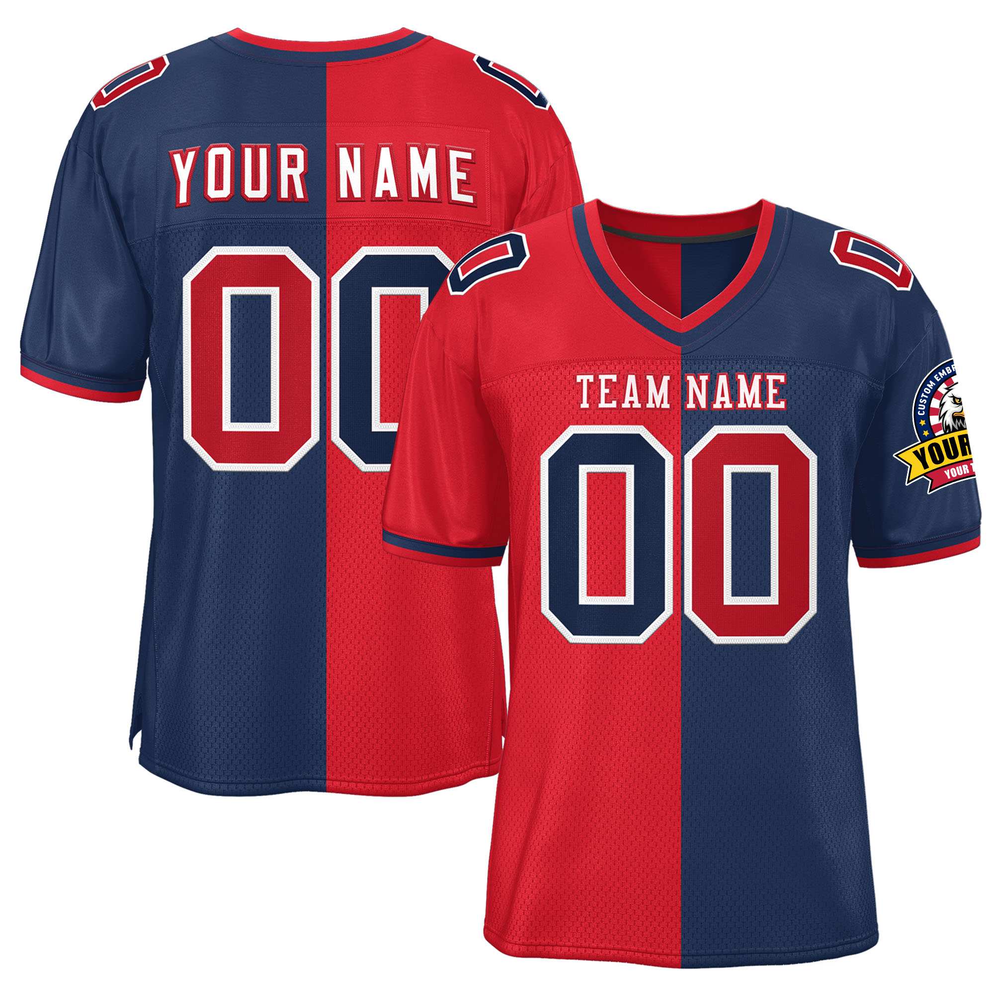 Custom Red Navy Personalized Split Two Tone Design Authentic Football Jersey