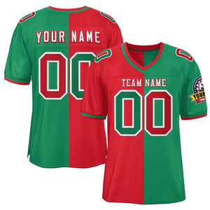 Custom Red Kelly Green Personalized Split Two Tone Design Authentic Football Jersey