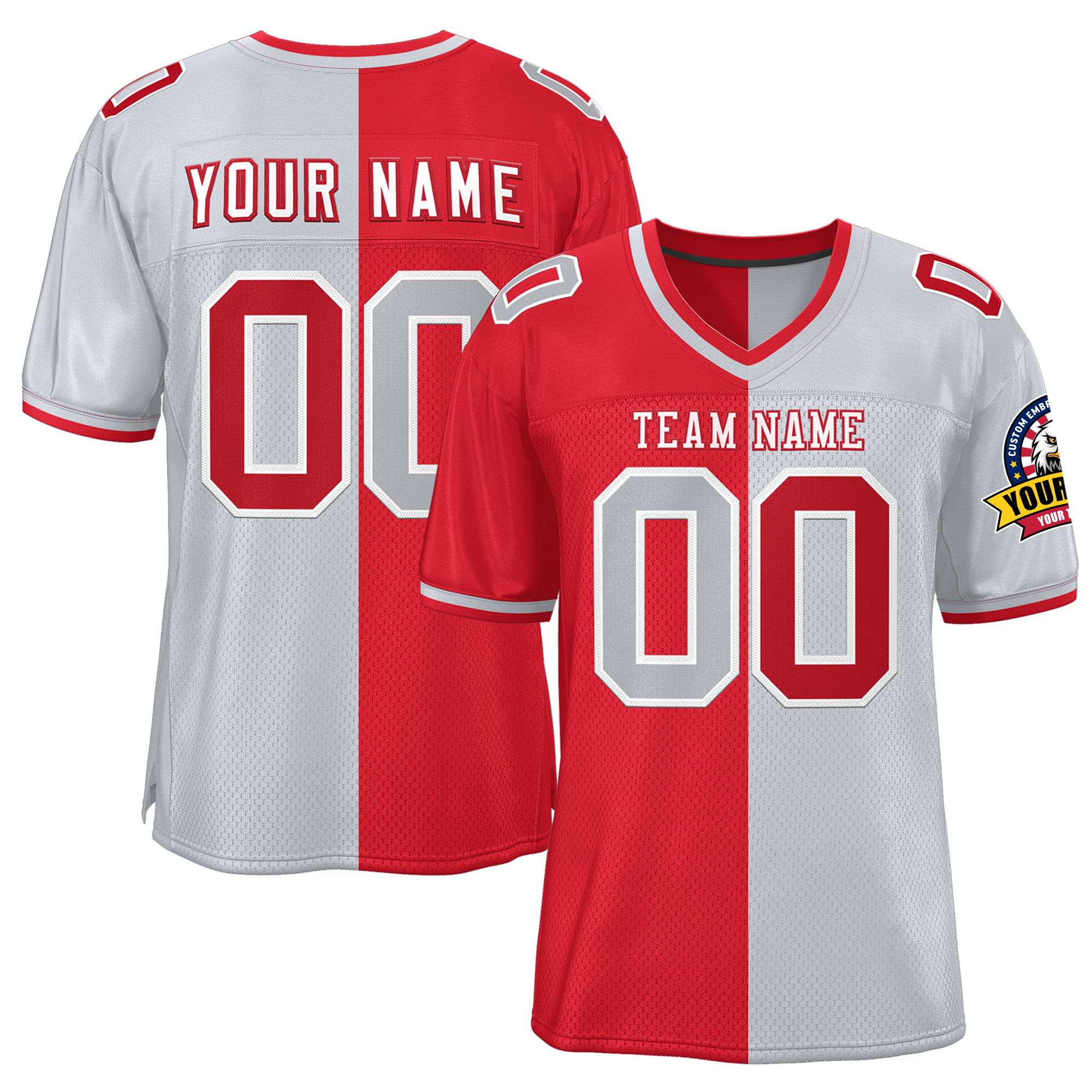 Custom Red Silver Personalized Split Two Tone Design Authentic Football Jersey