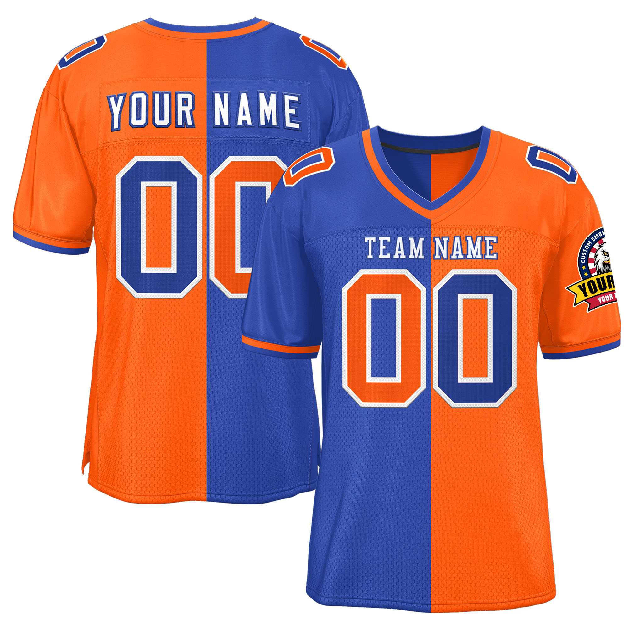 Custom Royal Orange Personalized Split Two Tone Design Authentic Football Jersey