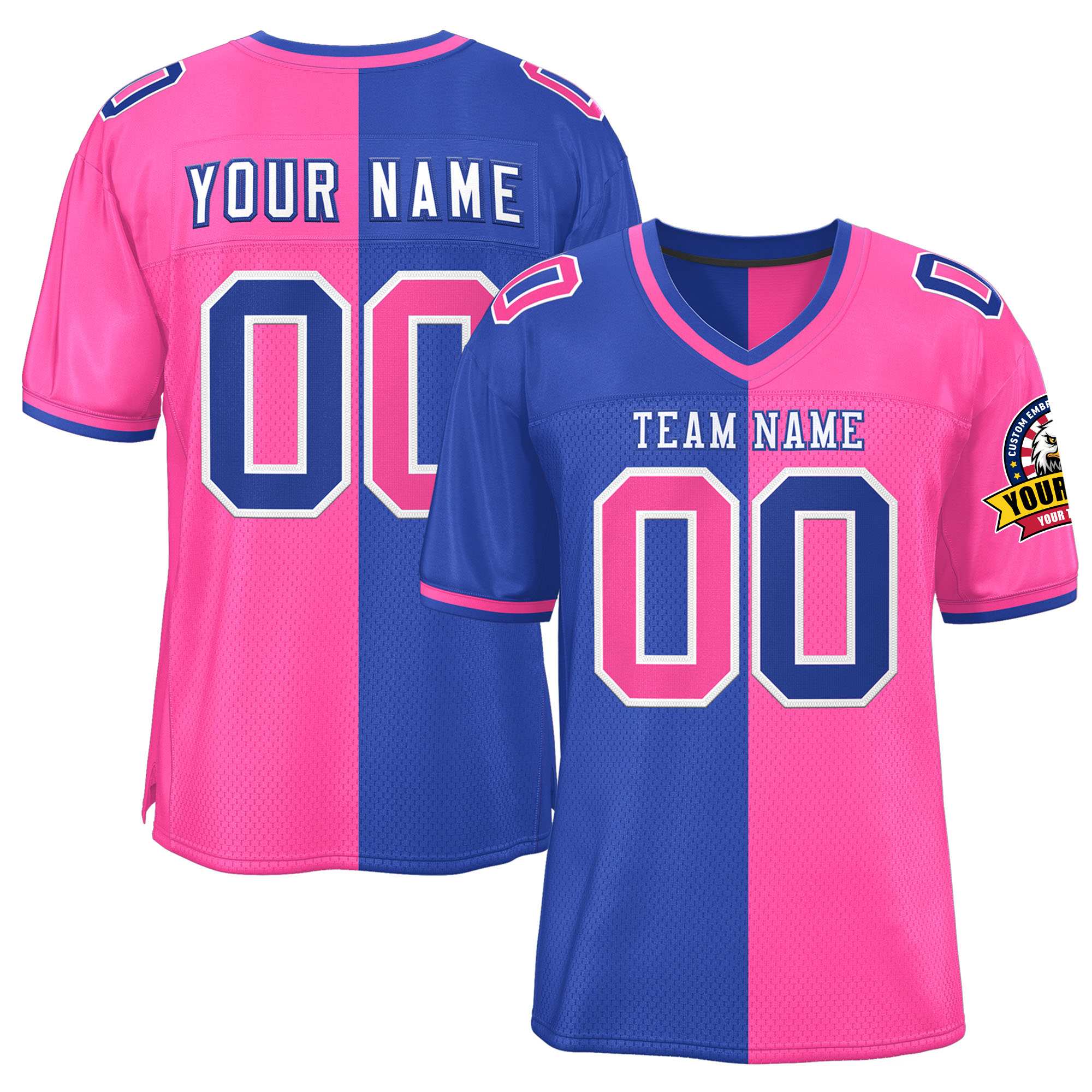 Custom Royal Pink Personalized Split Two Tone Design Authentic Football Jersey