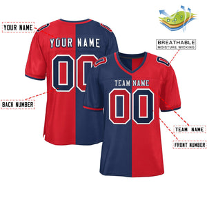 Custom Navy Red Personalized Split Two Tone Design Authentic Football Jersey