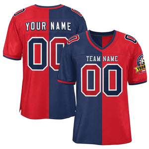 Custom Navy Red Personalized Split Two Tone Design Authentic Football Jersey