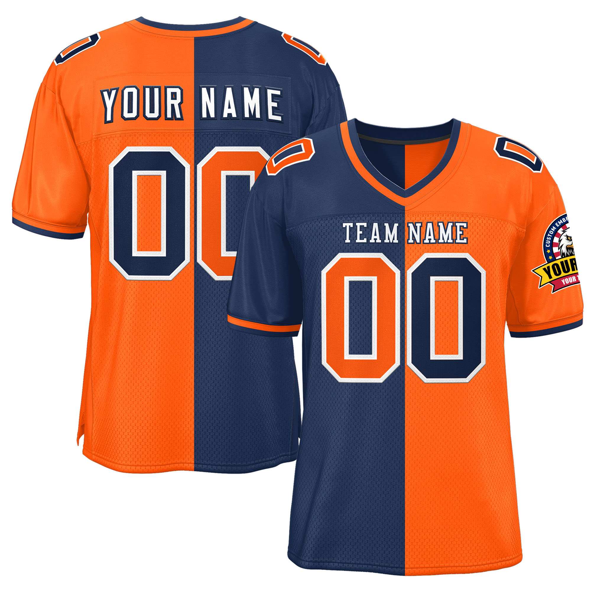 Custom Navy Orange Personalized Split Two Tone Design Authentic Football Jersey