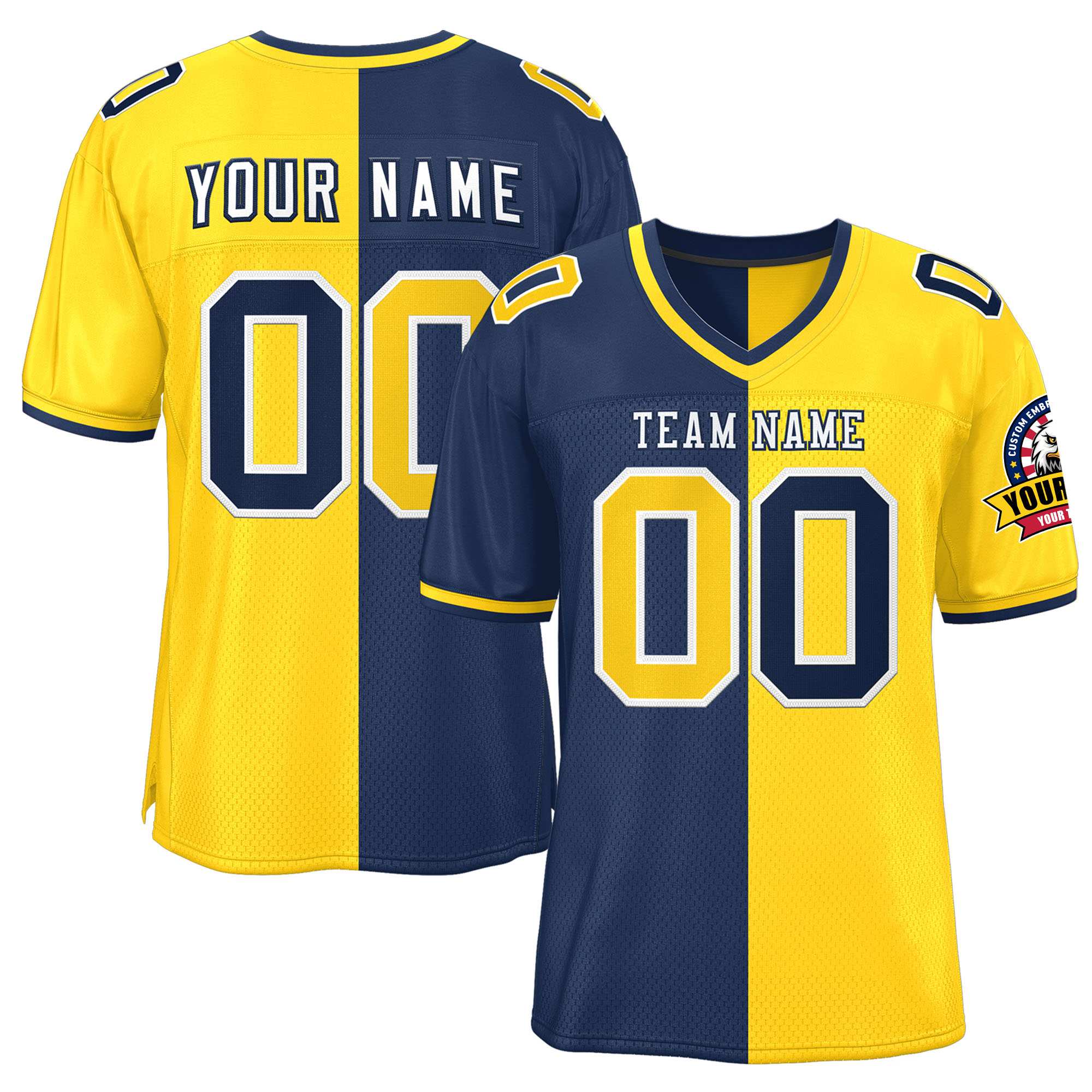 Custom Navy Gold Personalized Split Two Tone Design Authentic Football Jersey