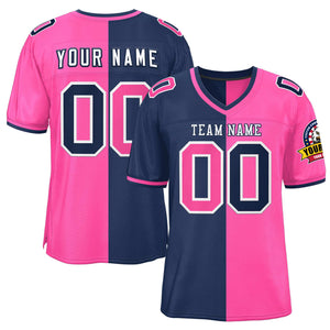 Custom Navy Pink Personalized Split Two Tone Design Authentic Football Jersey