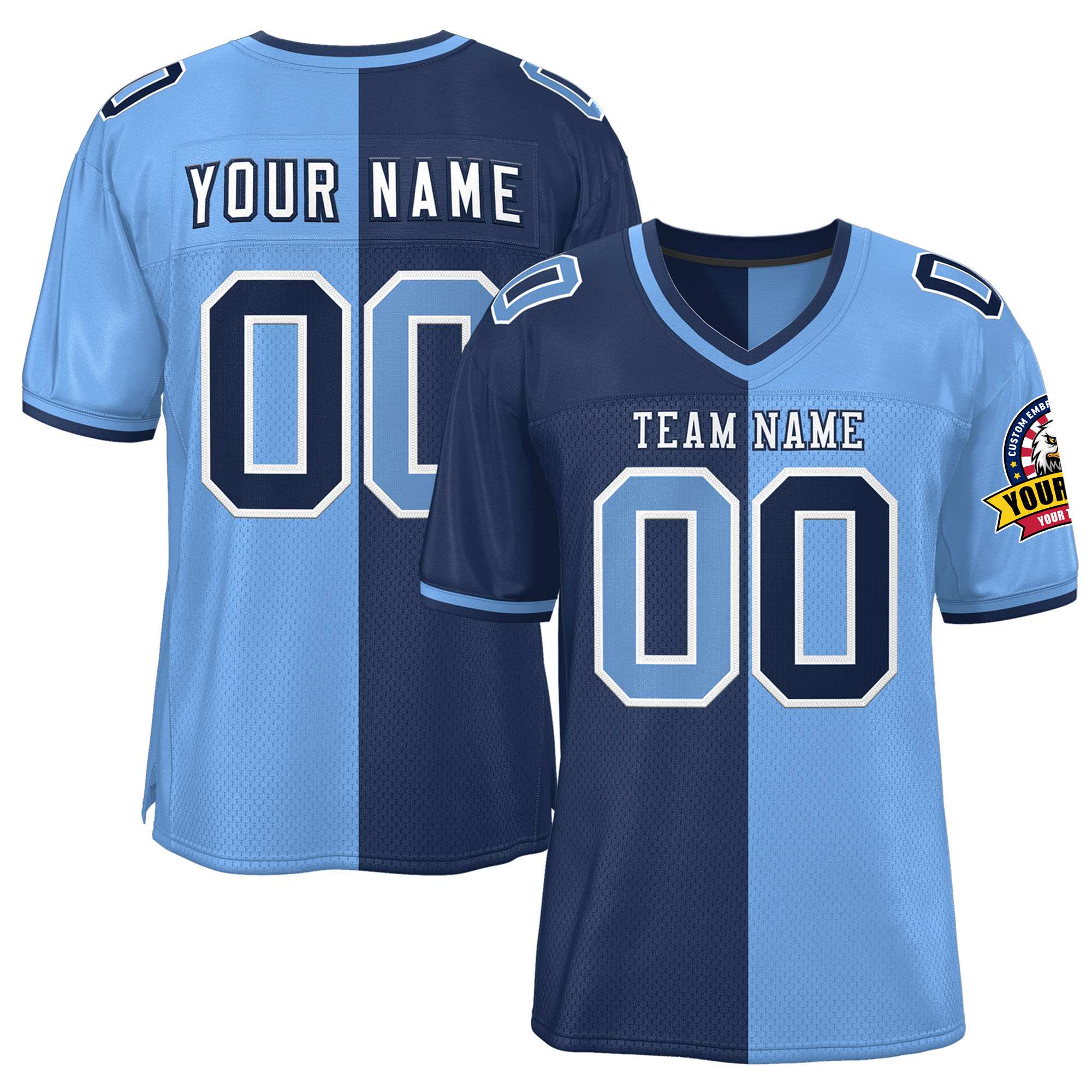 Custom Navy Powder Blue Personalized Split Two Tone Design Authentic Football Jersey