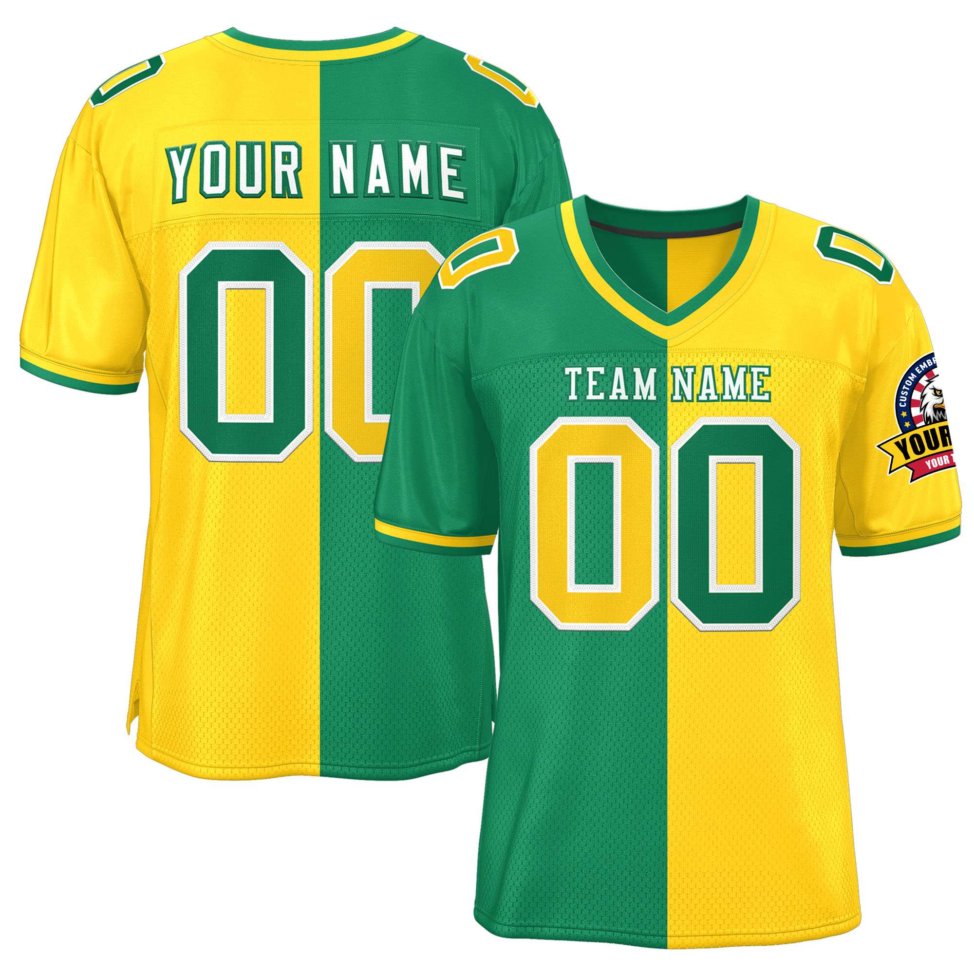 Custom Kelly Green Gold Personalized Split Two Tone Design Authentic Football Jersey