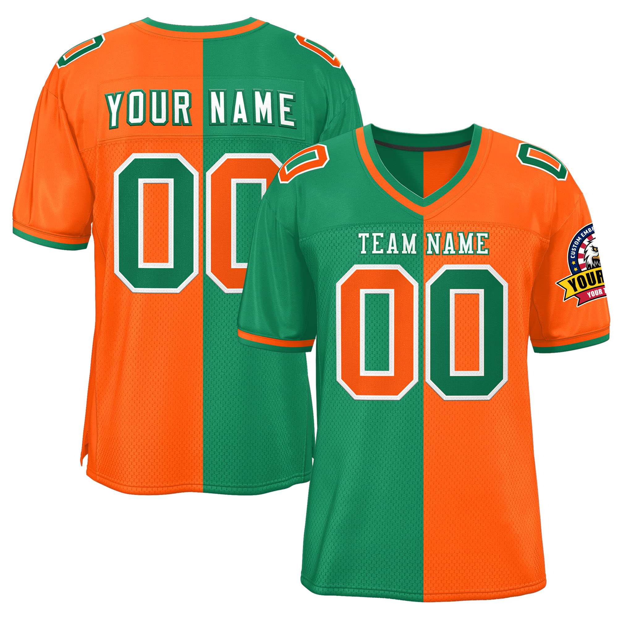 Custom Kelly Green Orange Personalized Split Two Tone Design Authentic Football Jersey