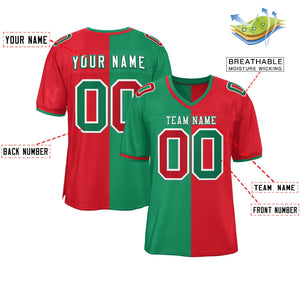 Custom Kelly Green Red Personalized Split Two Tone Design Authentic Football Jersey