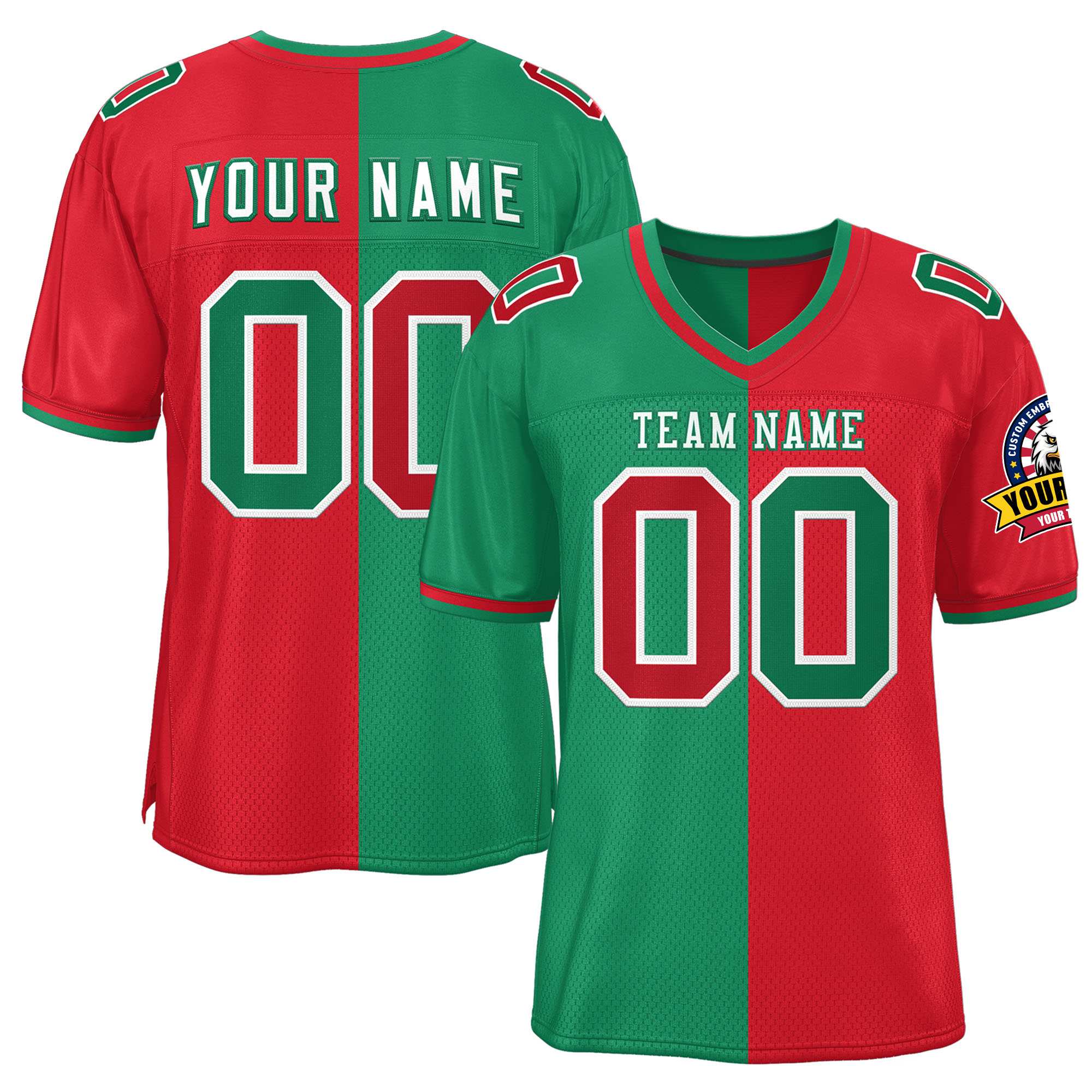 Custom Kelly Green Red Personalized Split Two Tone Design Authentic Football Jersey