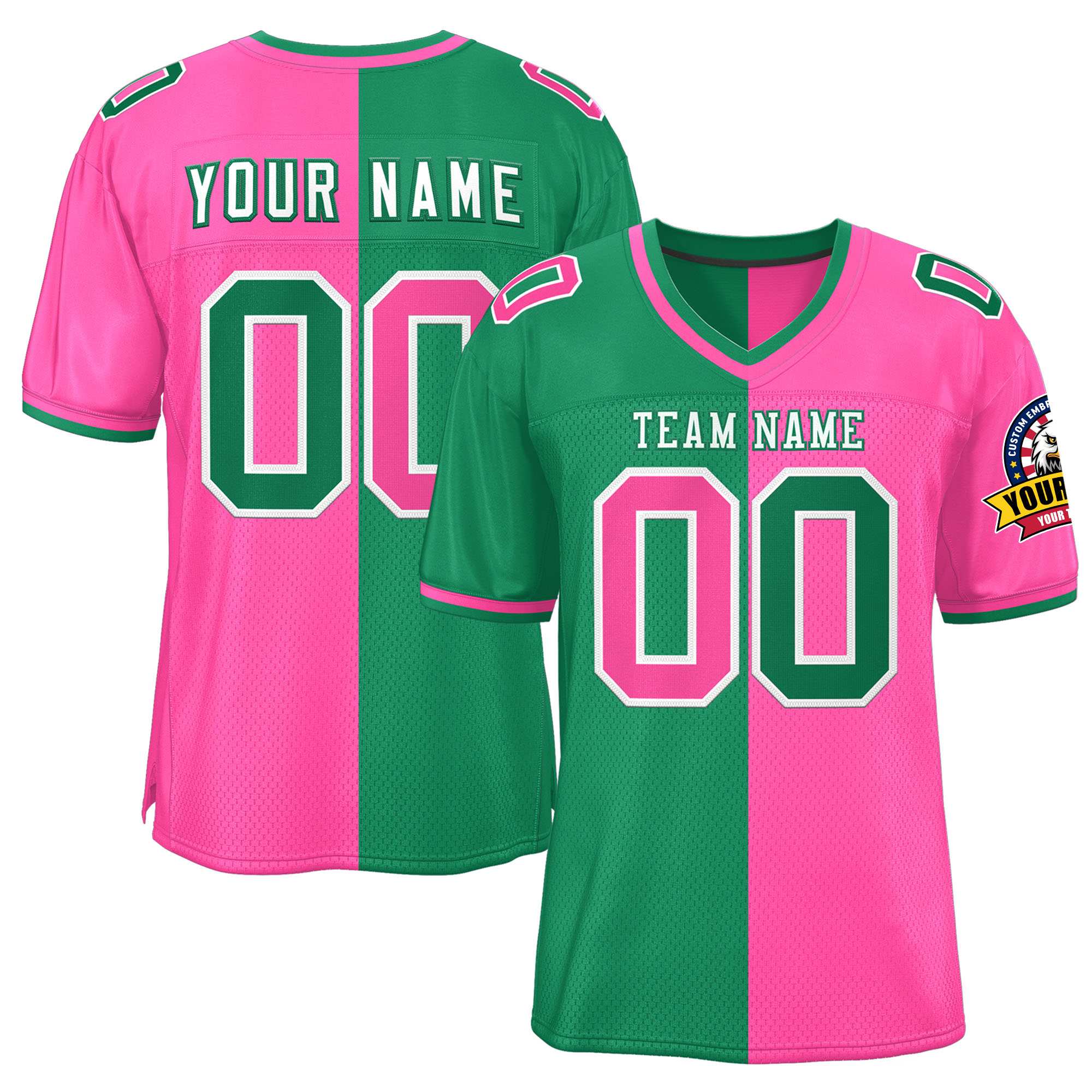 Custom Kelly Green Pink Personalized Split Two Tone Design Authentic Football Jersey