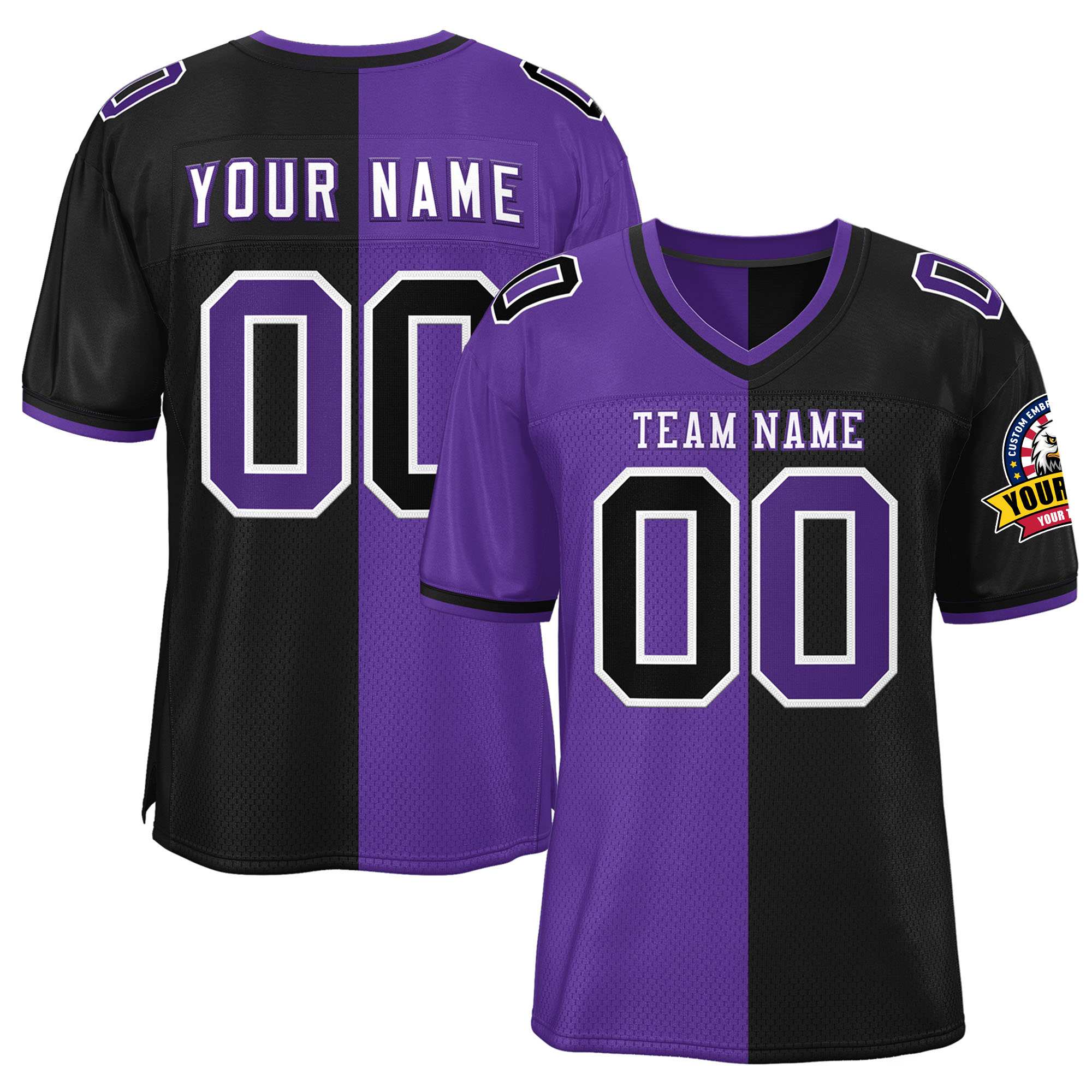 Custom Purple Black Personalized Split Two Tone Design Authentic Football Jersey