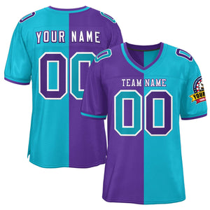 Custom Purple Sky Blue Personalized Split Two Tone Design Authentic Football Jersey